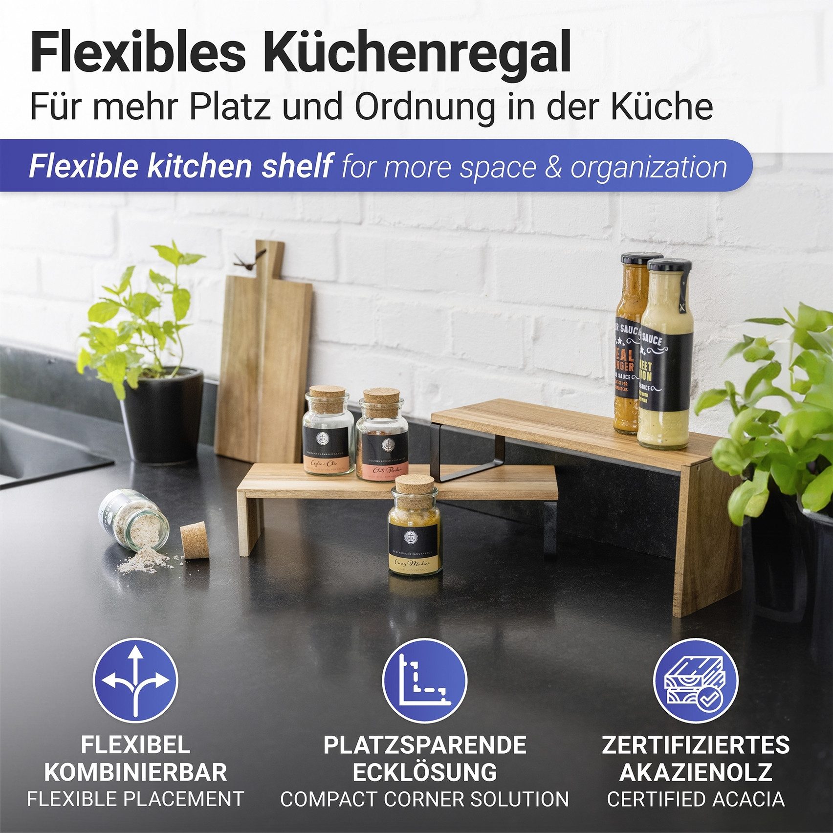 WENKO Küchenregal Modell Vali Akazie, 2-tlg., Regal aus Akazienholz für die günstig online kaufen