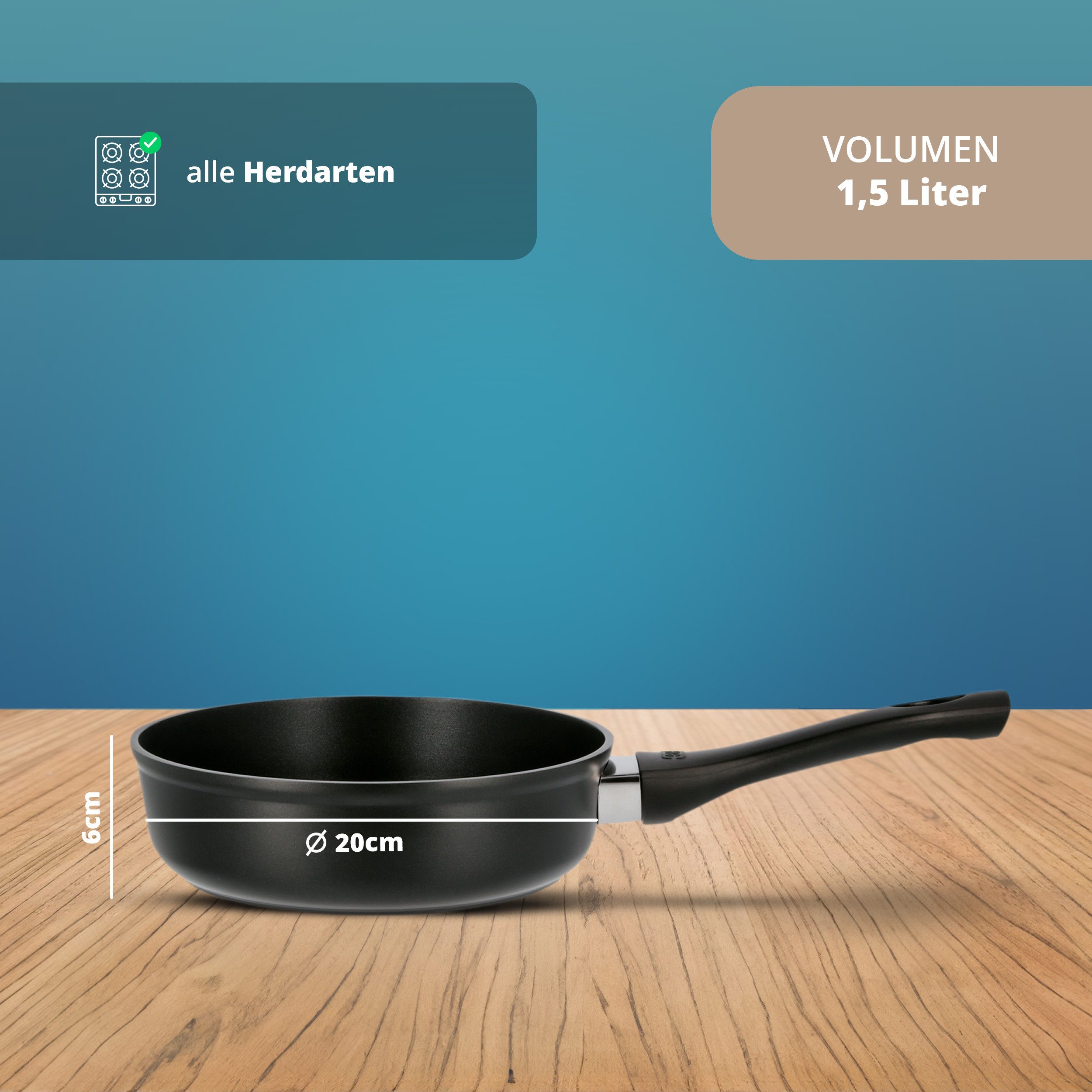 KHG Bratpfanne, Aluminium (Pfanne mit Kunststoffgriff), Hoher Rand, 2-lagige Antihaftbeschichtung, für Induktion geeignet