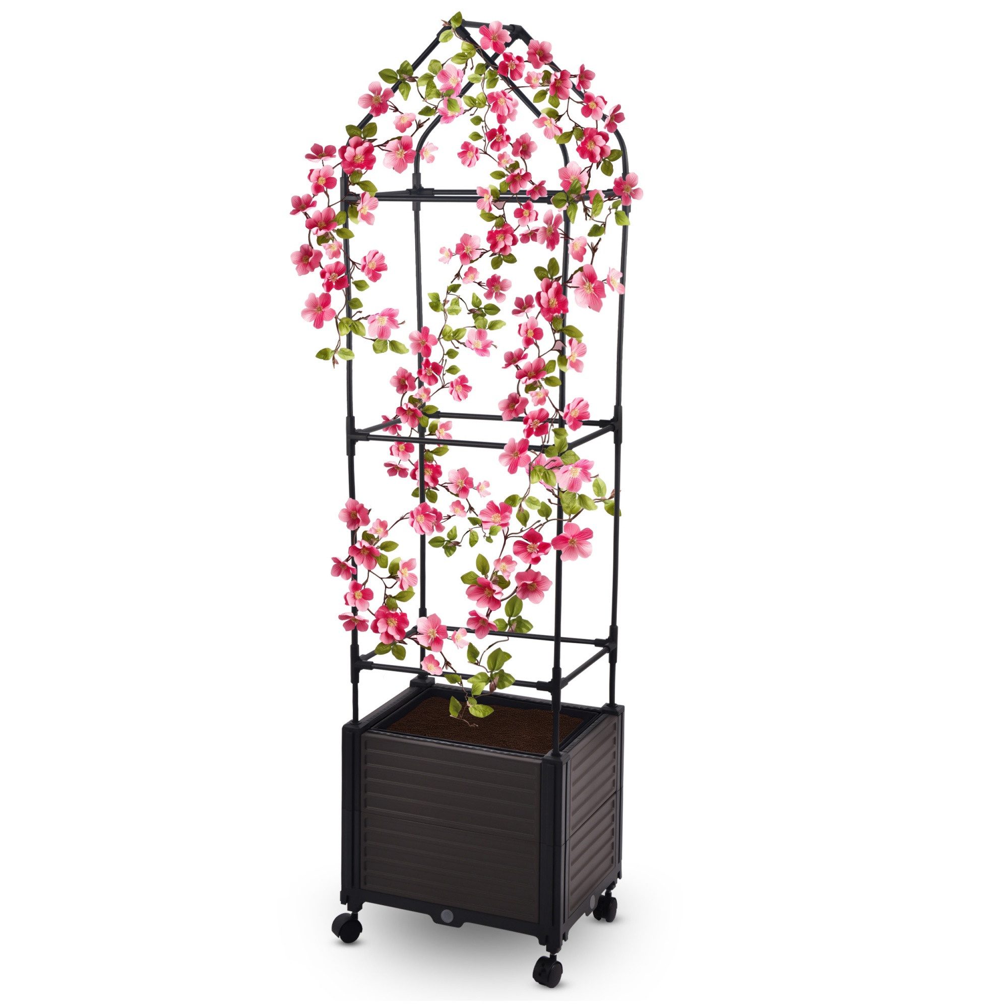 Gartenwelt Riegelsberger Blumenkasten auf Rädern mit Rankhilfe 3 Ebenen 42x30xH160 cm