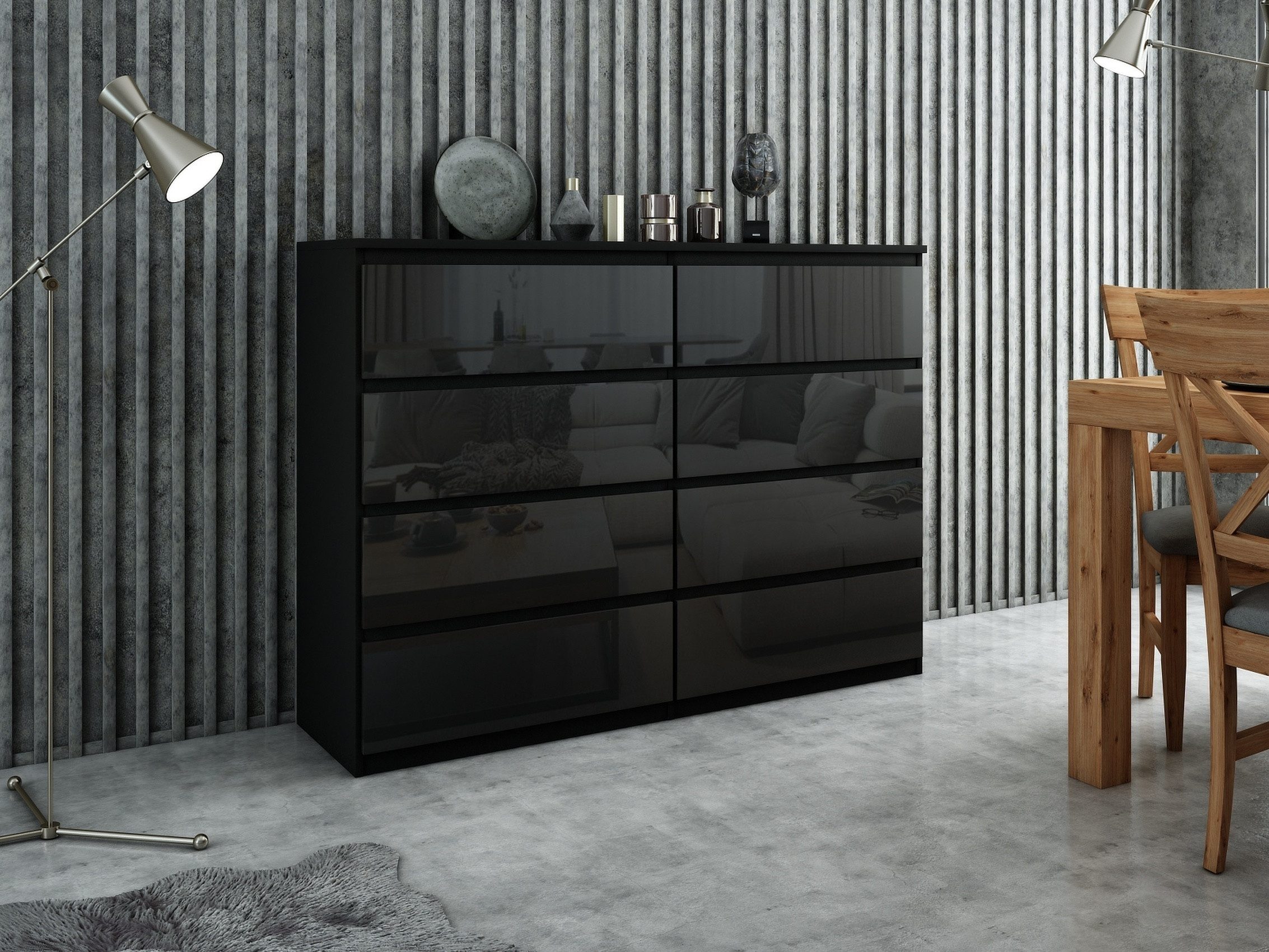 Raumhirsch Furniture Kommode, Sideboard, Kommode für das Schlafzimmer - Wohnzimmer (Maße: 120 × 39 × 101,5 cm, 8 Schubladen, Rollenschienen), viele Farbvarianten - Hochwertig & stabil
