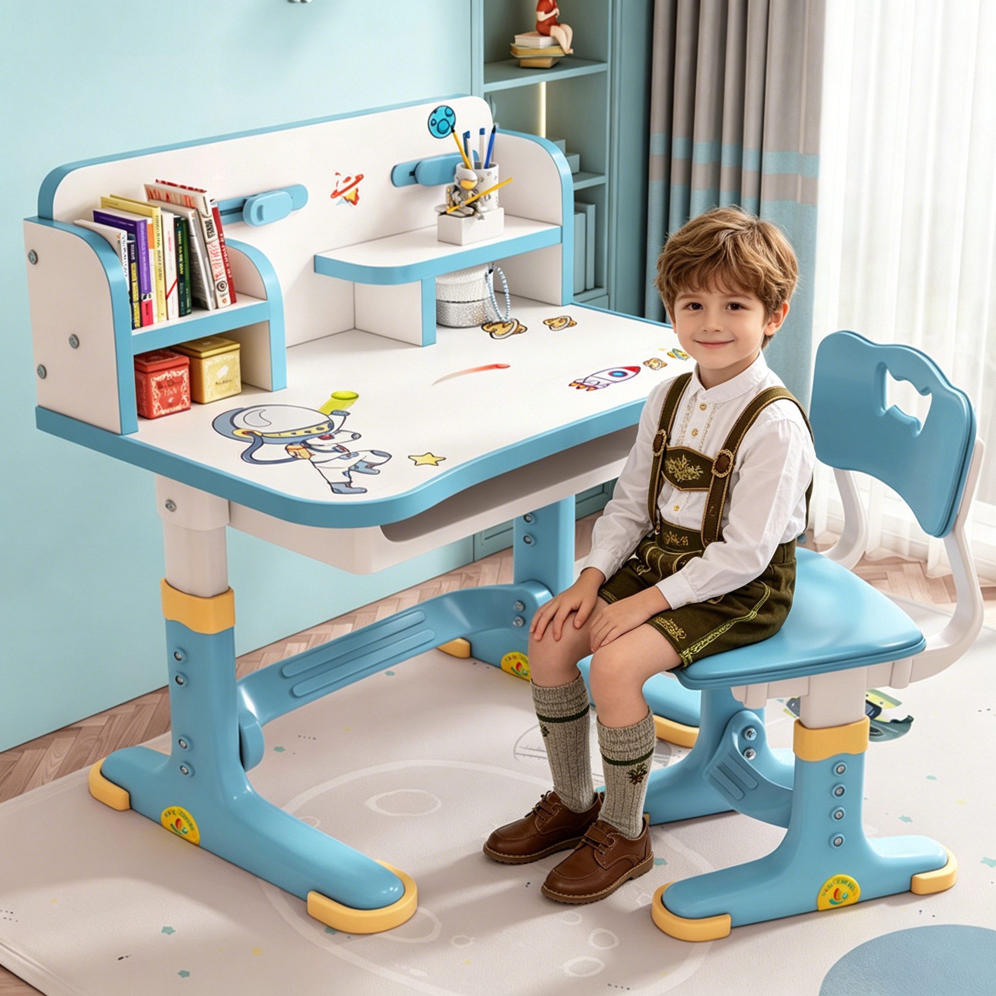 Rutaqian Kinderschreibtisch Kinderschreibtisch höhenverstellbar, Kinder Tisch Stuhl Set (Ein Tisch und ein Stuhl), Schreibtisch Kinder mit Schublade, Basteltisch Kinder, 75,5x62,5x101cm