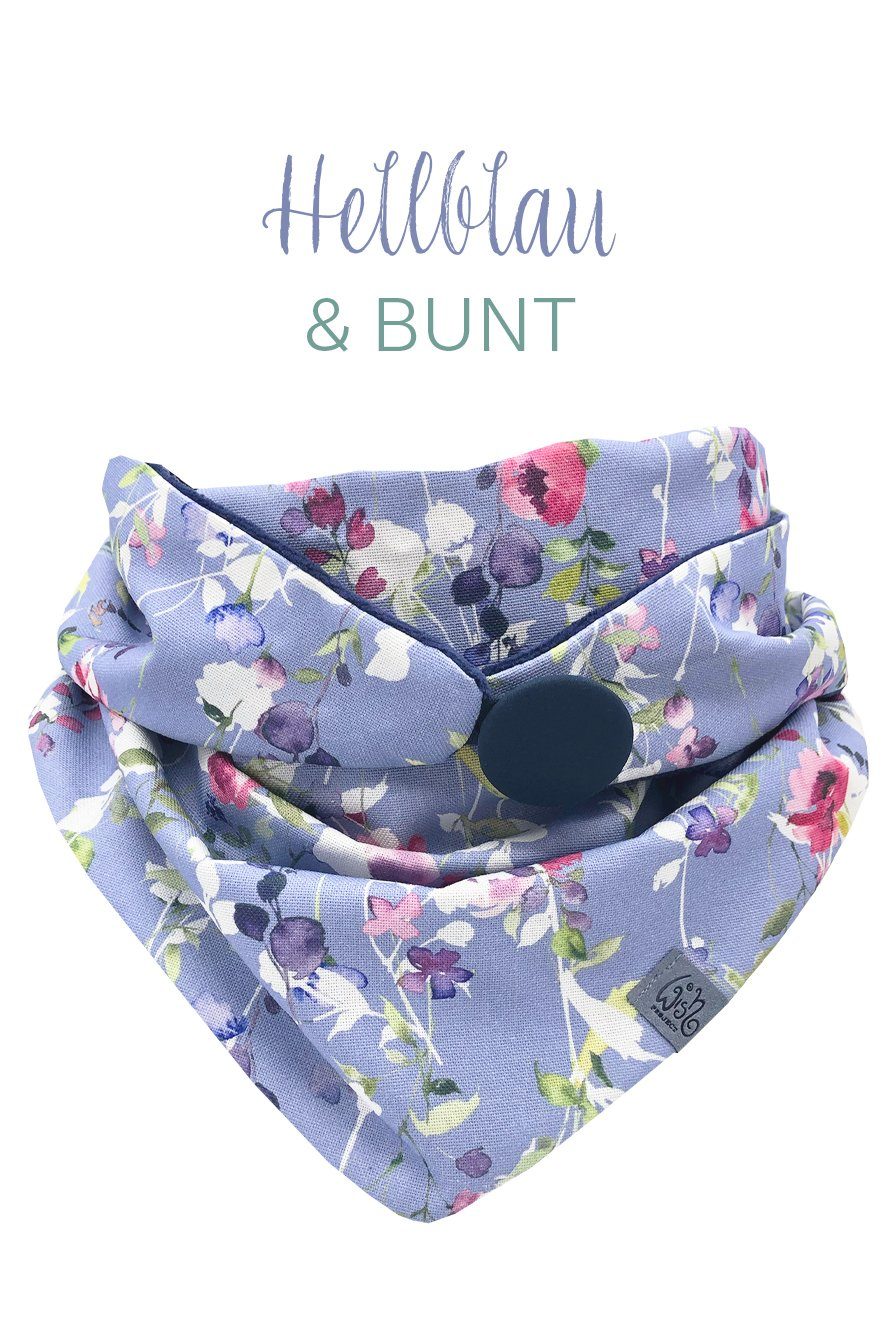 Wishproject® Dreieckstuch Damen Tuch, Halstuch aus natürlicher Baumwolle, Kapuzenschal, Schlauchschal in Blau mit Blüten Hellblau