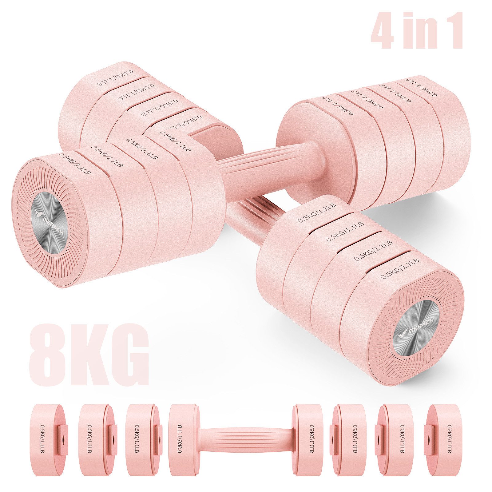 Hantel 4 in 1 Hanteln Set Verstellbar, Fitness Hanteln für Zuhause