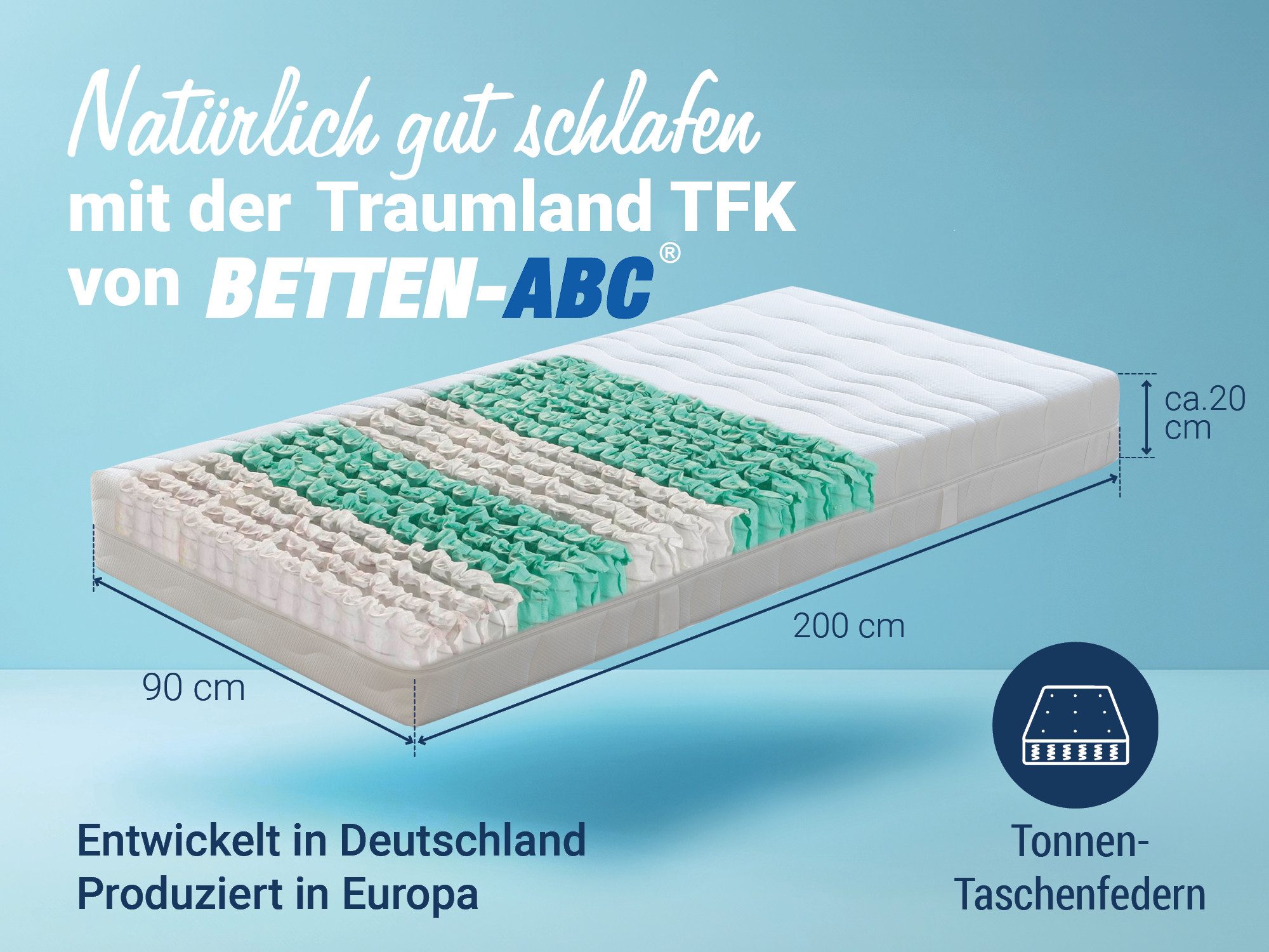 Taschenfederkernmatratze Betten-ABC 7-Zonen-Taschenfederkernmatratze mit Klimabezug, Betten-ABC, 20 cm hoch, Körperanpassend, entlastend und optimale Belüftung