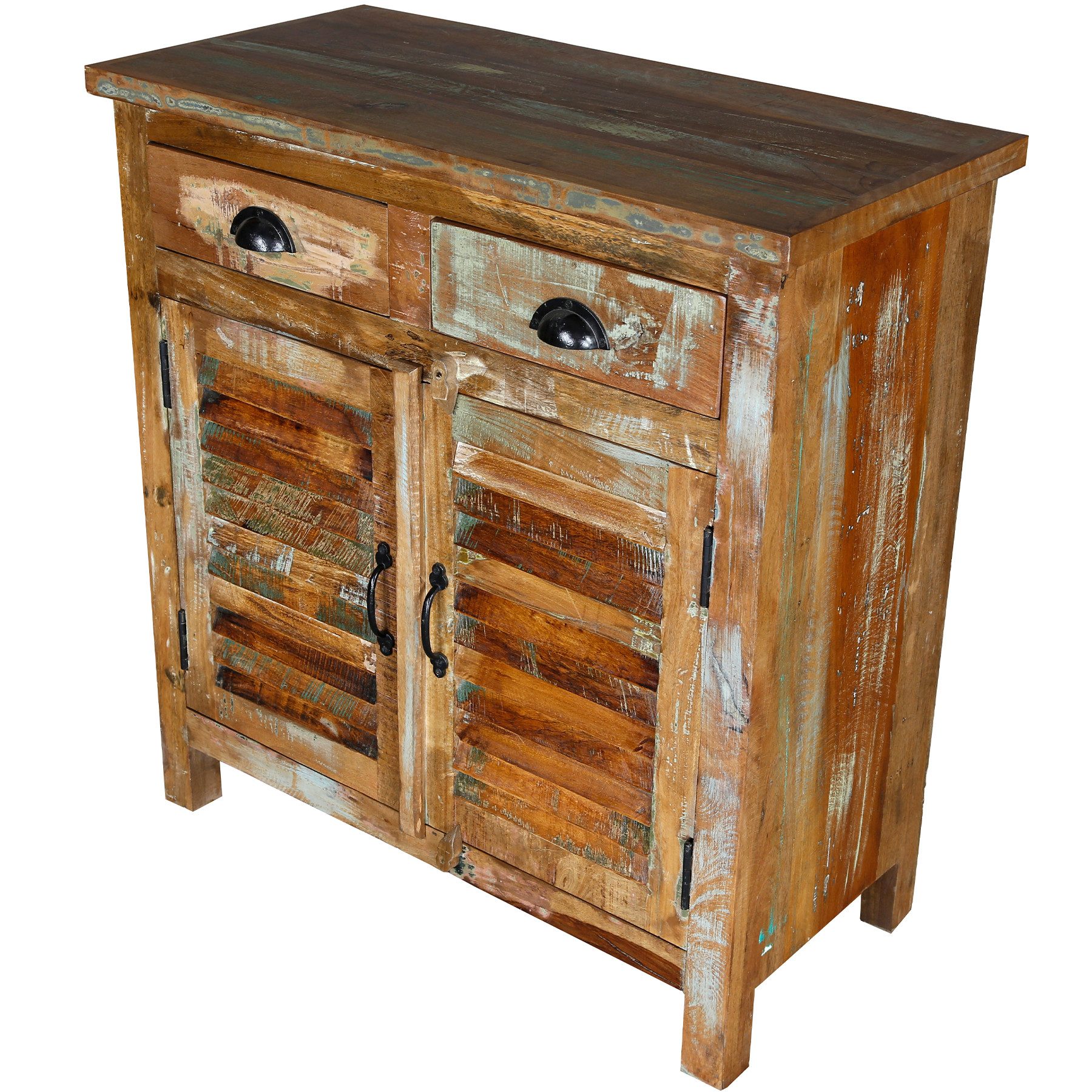 Casa Moro Highboard Hochkommode Massivholz Sideboard 82x42x90 cm Altholz Vintage, massiver Aufbau, Stabil 33 kg Gewicht, mit Türen, mit Schubladen
