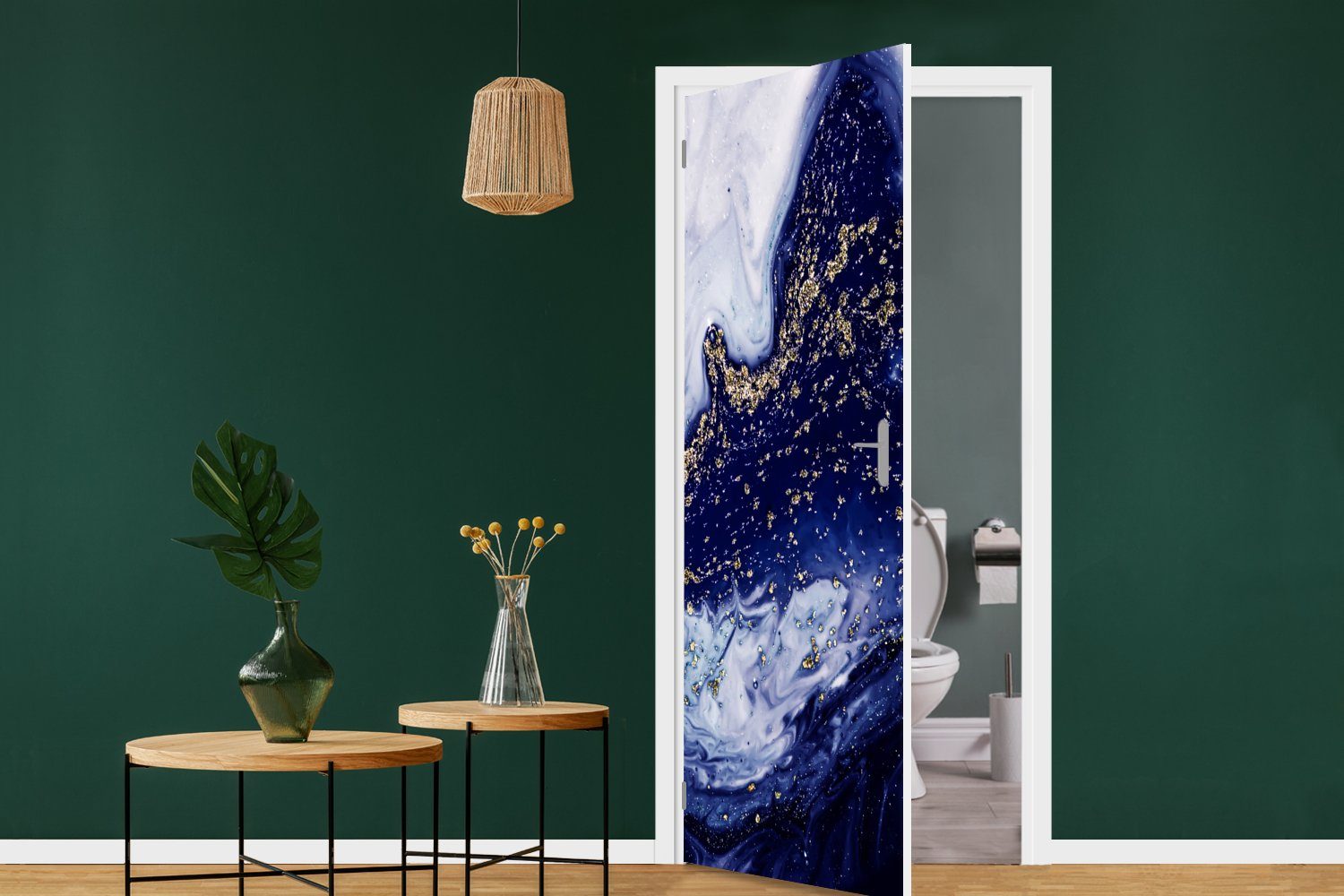 Tür, - cm Türaufkleber, Gold Natursteine, für MuchoWow 75x205 St), Matt, Fototapete bedruckt, Türtapete - Marmor (1