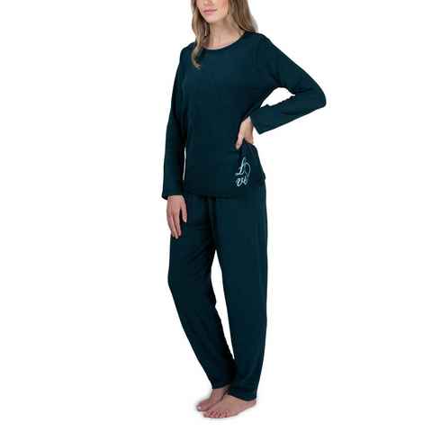 Moonline Pyjama Damen Frottee-Schlafanzug mit Motivdruck