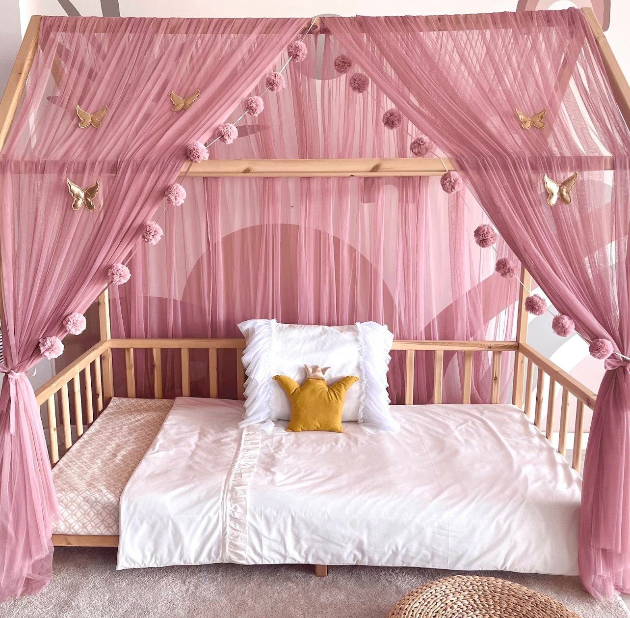 Betthimmel Betthimmel Tüll Hausbett Kinderbett 2 Stück 340cm 380cm Montessori