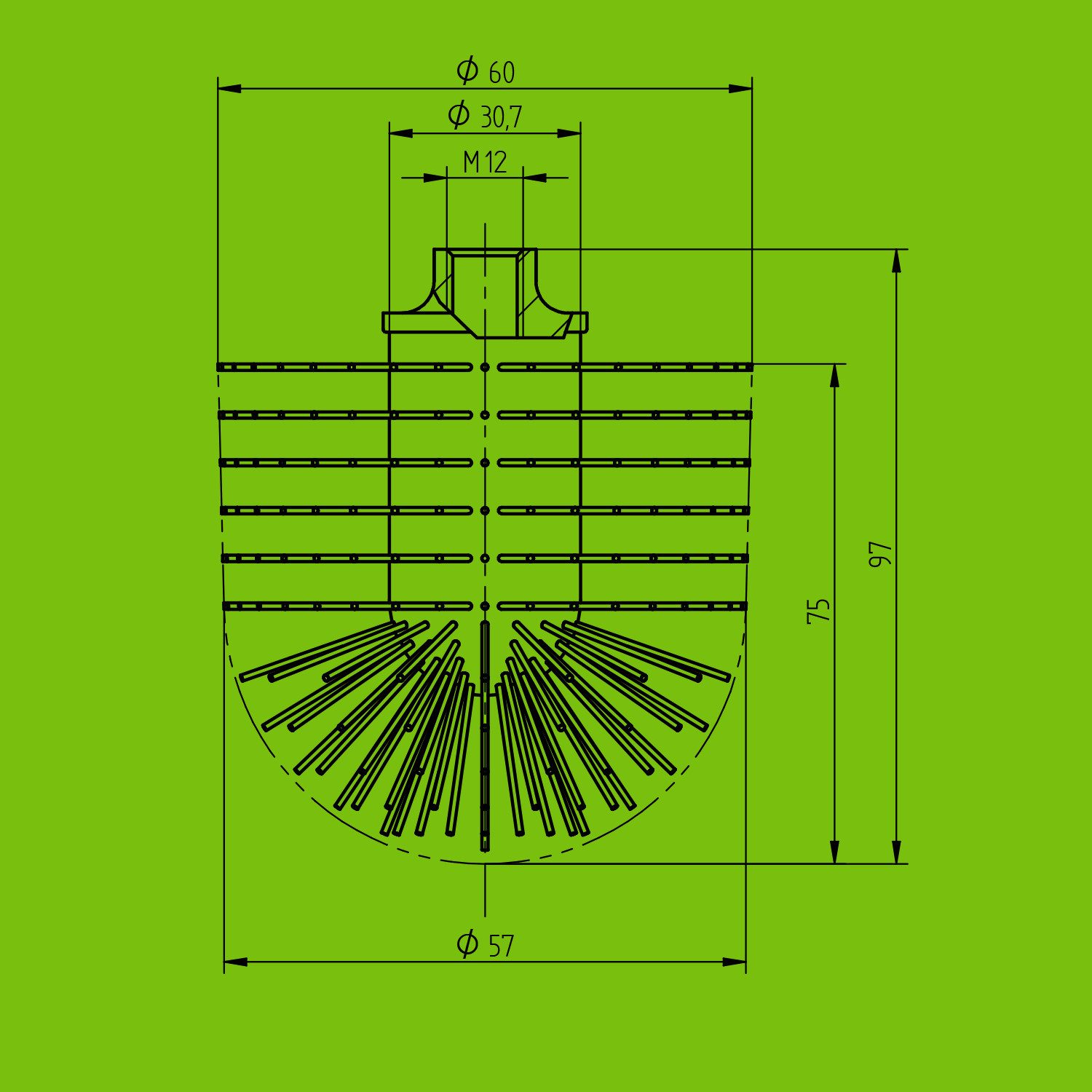Bürstenking WC-Reinigungsbürste Ersatzbürstenkopf WC-Bürste Ø 60–85 mm – M12-Innengewinde Weiß/Schwarz, M12 Innengewinde