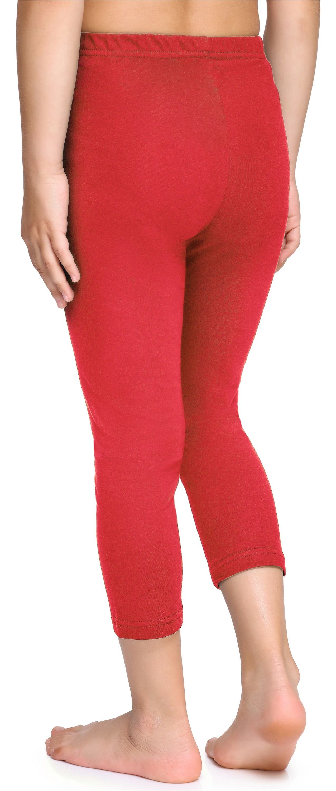 MS10-226 elastischer Leggings (1-tlg) Style Baumwolle Leggings Mädchen Merry Capri Rot Bund 3/4 aus