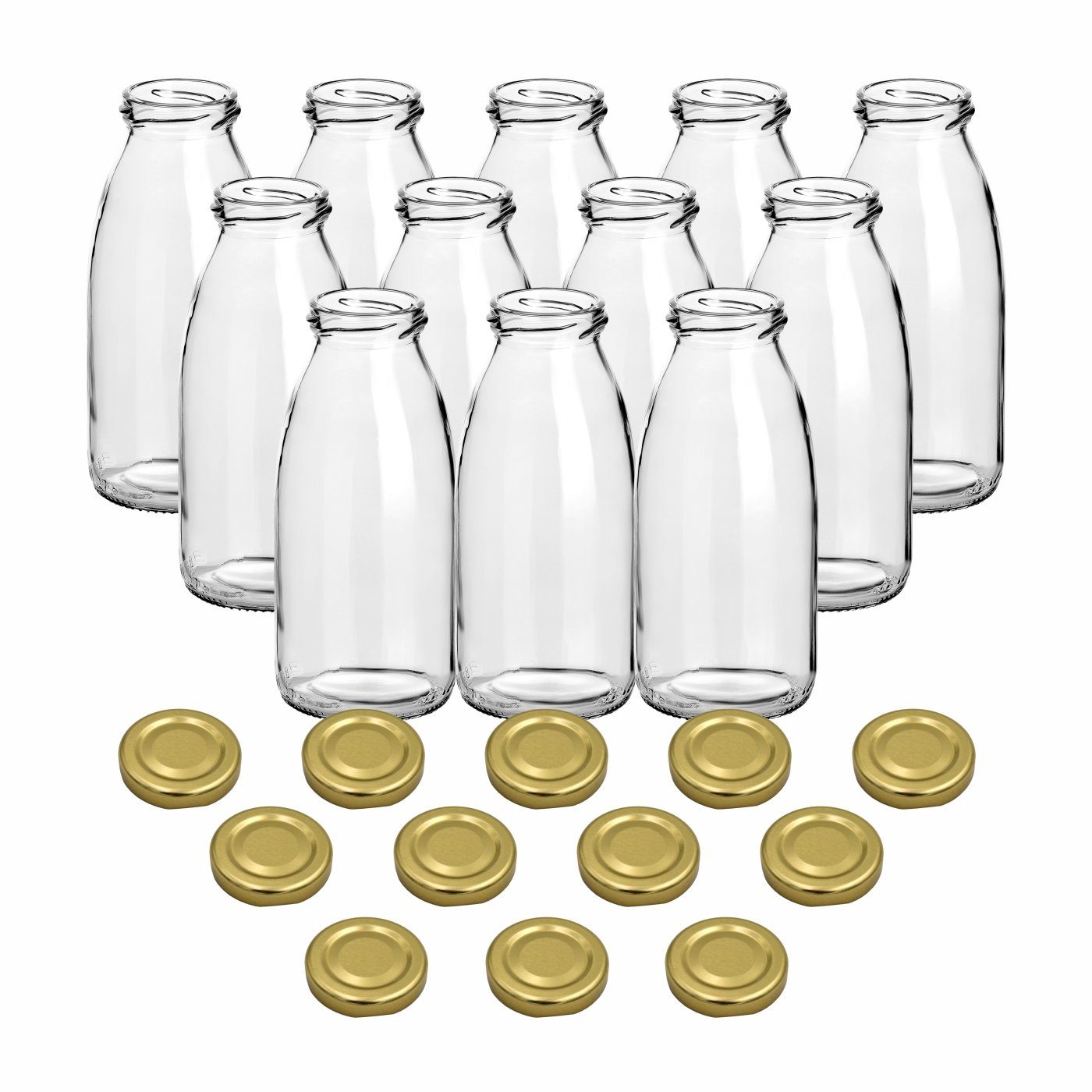 goldfarben gouveo 0,25 - Kleine 12er Schraub-Deckel Set, Saftflaschen mit 250 Flasche l, ml Trinkflasche