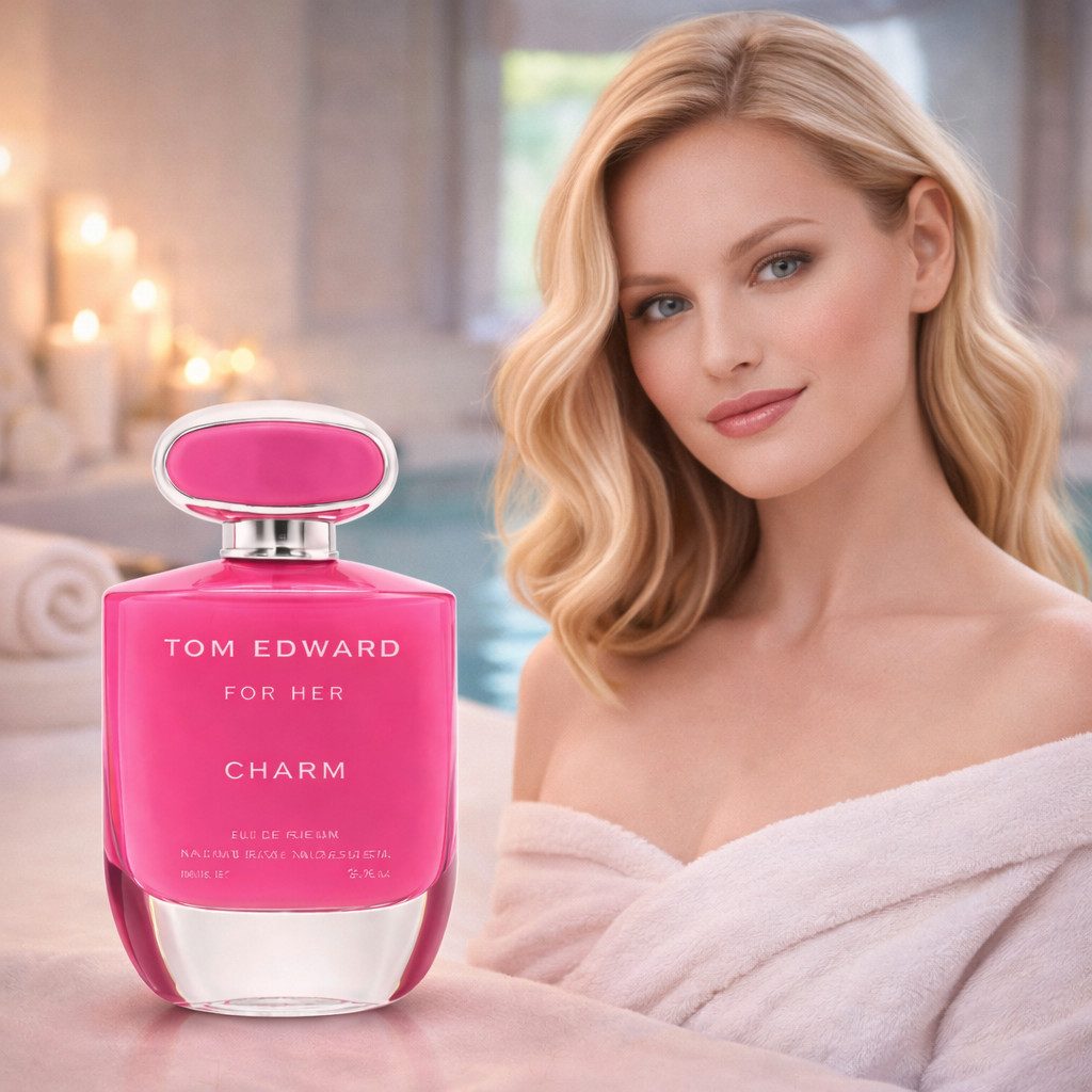 TOM EDWARD Eau de Parfum Tom Edward Charm for Her Damenduft, Frisch, Blumig, Aquatisch e100 ml, Hergestellt in UK, Premium Damenduft, Langanhaltend, Schone Verpackung