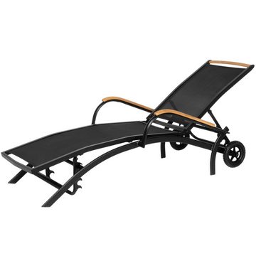ib style Gartenliege 2er Set Diplomat Gartenliege mit Rollen schwarz, Sonnenliege Liegestuhl mit Rollen und verstellbarer Rückenlehne