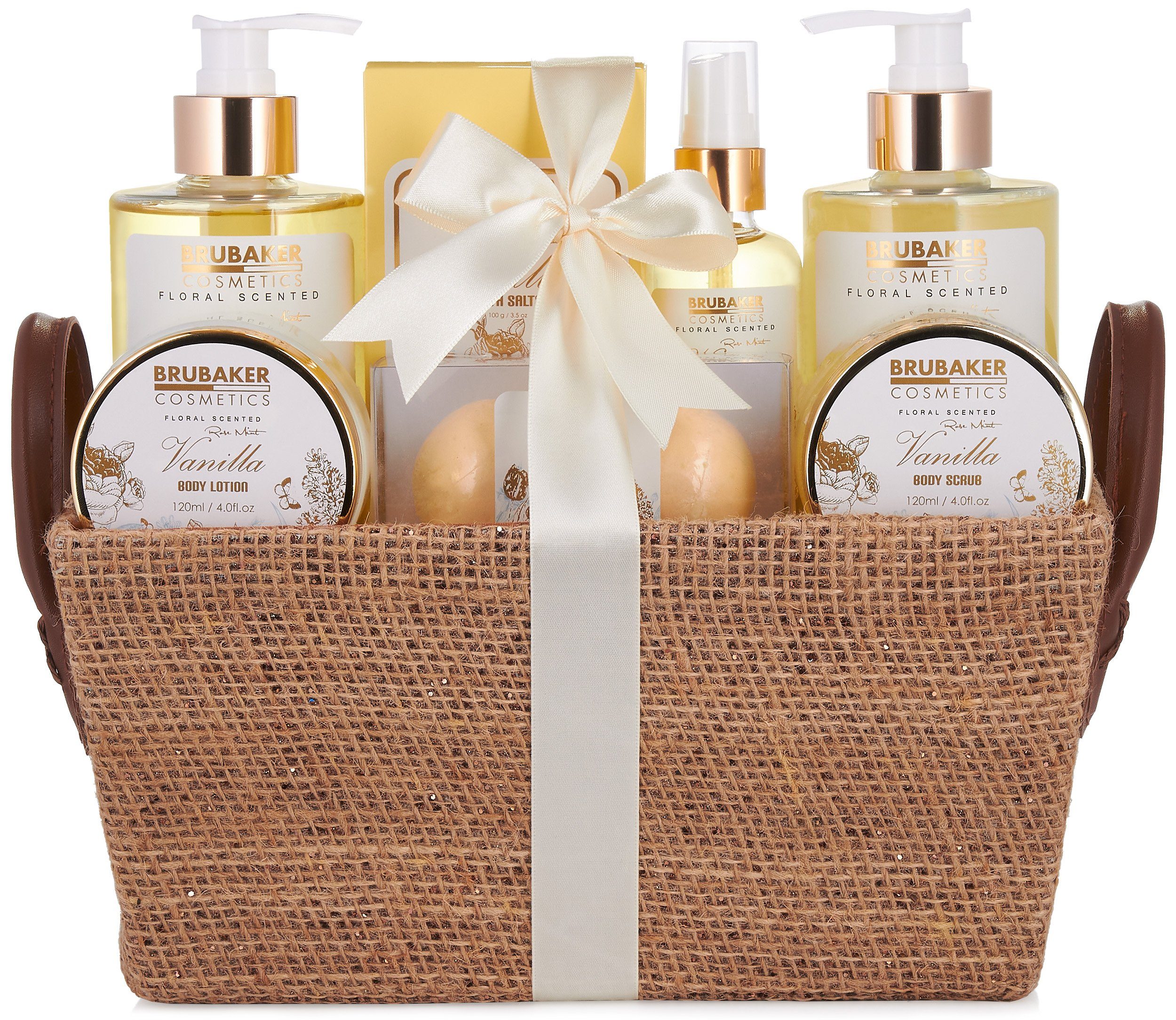 BRUBAKER Pflege-Geschenkset Dusch- und Badeset mit Vanille Rosen Minze Duft, 9-tlg., Damen Geschenkset in Henkelbox, Beauty Pflegeset für Frauen