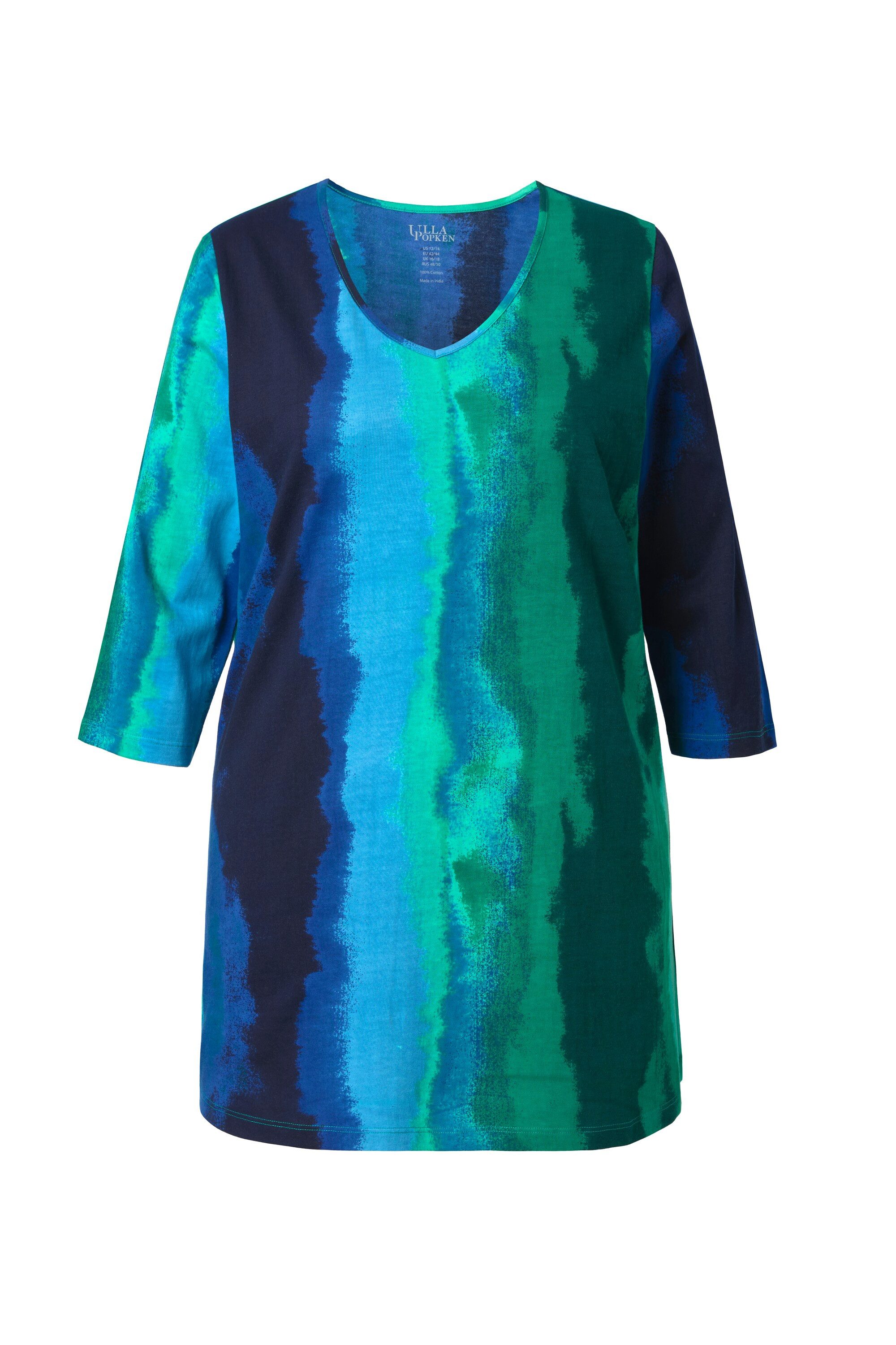 Longshirt Longshirt Batikdruck A-Linie V-Ausschnitt 3/4-Arm