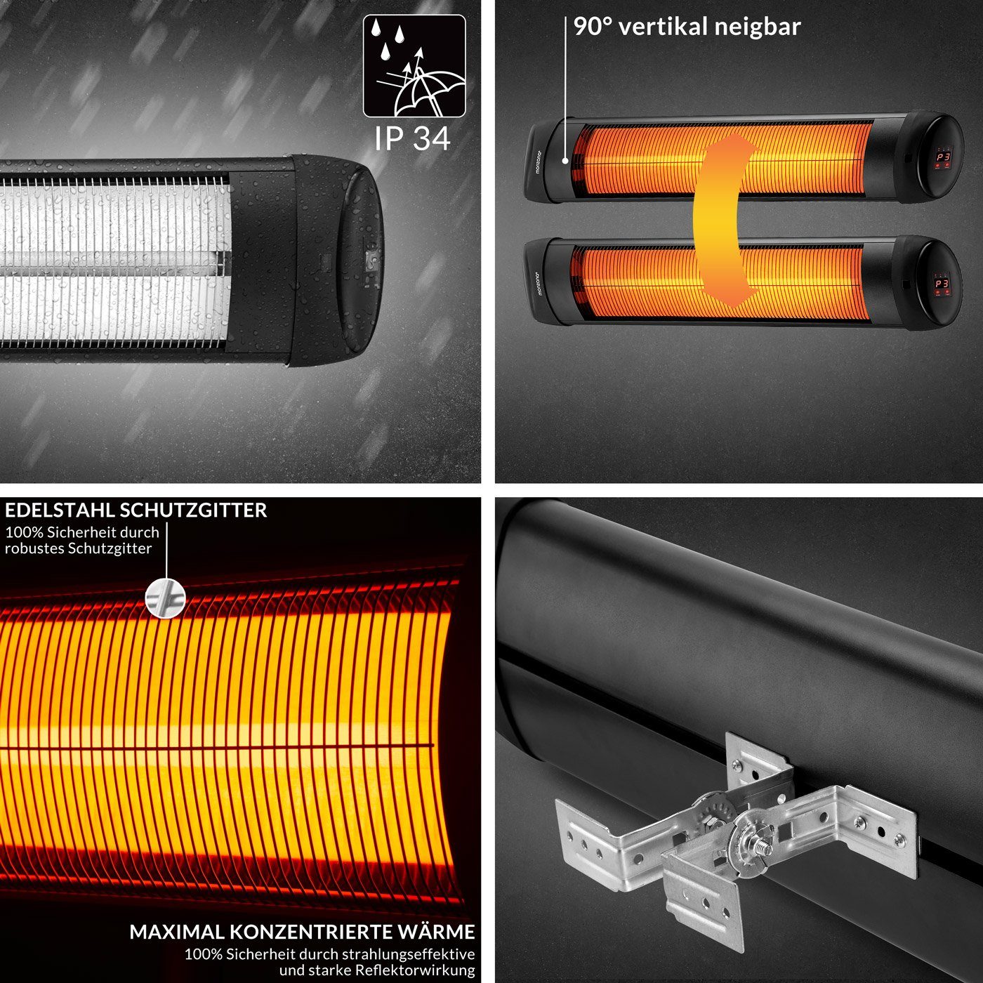 Heizstufen Infrarotstahler, W, 2500 Strahler monzana Fernbedienung Infrarotstrahler 3 MZH2501 Schwarz 2500W Timer infrarot