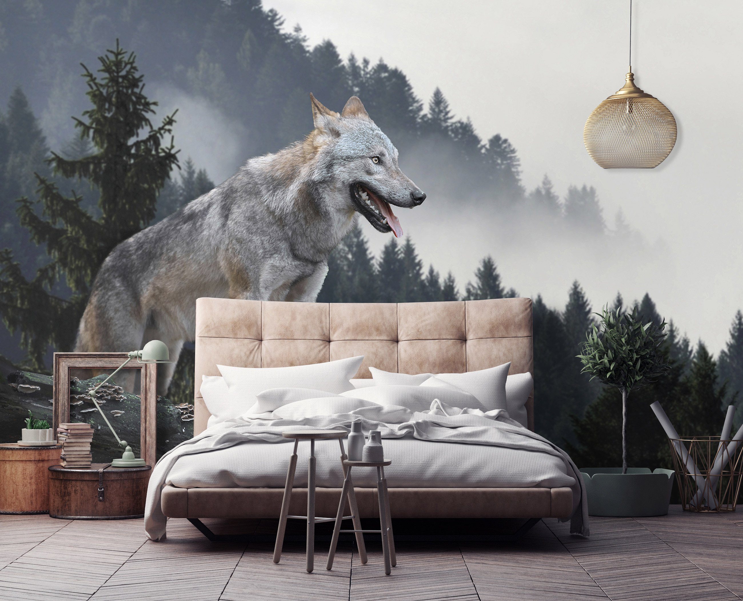 Schlafzimmer, Wolf, Wolf Vlies Tiere, Kleister Natur Wald Natur, Vliestapete Berge, inklusive Wallarena Wald, EFFEKT Tapete Wohnzimmer Nebel 3D Glatt, Fototapete