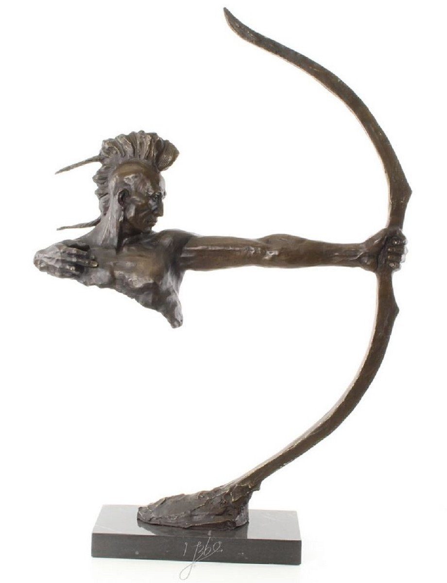 Padrino Bronze Bronze Bronzefigur Luxus 85,7 Bogen mit cm 15,5 - Casa H. Skulptur 60 x Krieger Indianischer x Deko mit / Schwarz Dekorative Sockel Dekofigur
