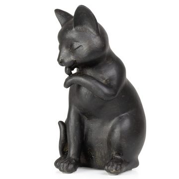 Moritz Dekofigur Deko-Figur Katze aus Polyresin in schwarz säubert sich, Dekofigur aus Polyresin Dekoelement Dekoration Figuren