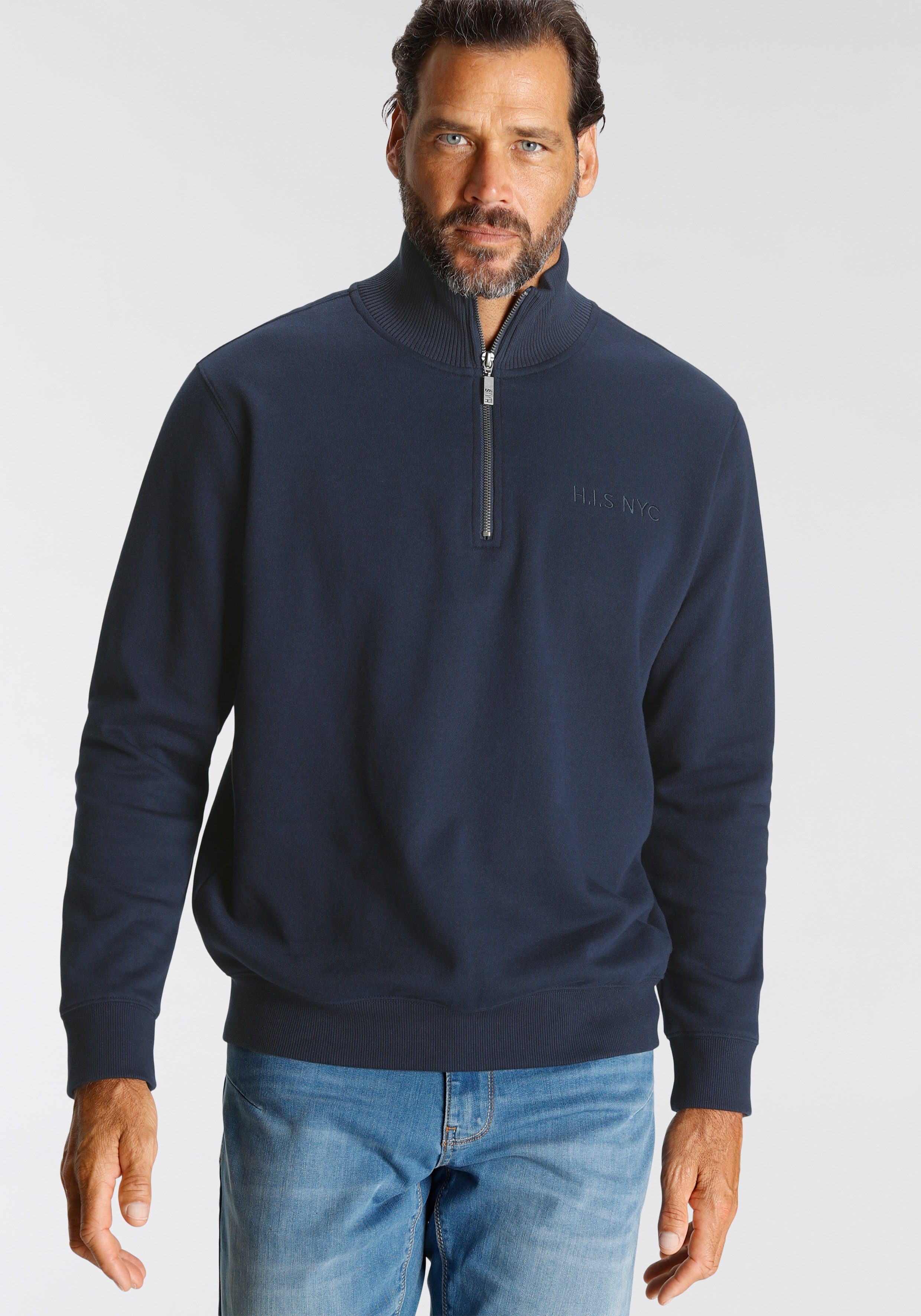 H.I.S Sweatshirt unifarben, aus dehnbarer Sweatware, mit Logostickerei