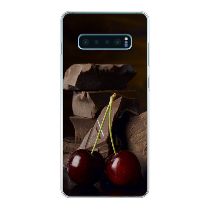 MuchoWow Handyhülle Kirsche - Schokolade - Schwarz Phone Case Handyhülle Samsung Galaxy S10+ Silikon Schutzhülle FN11522