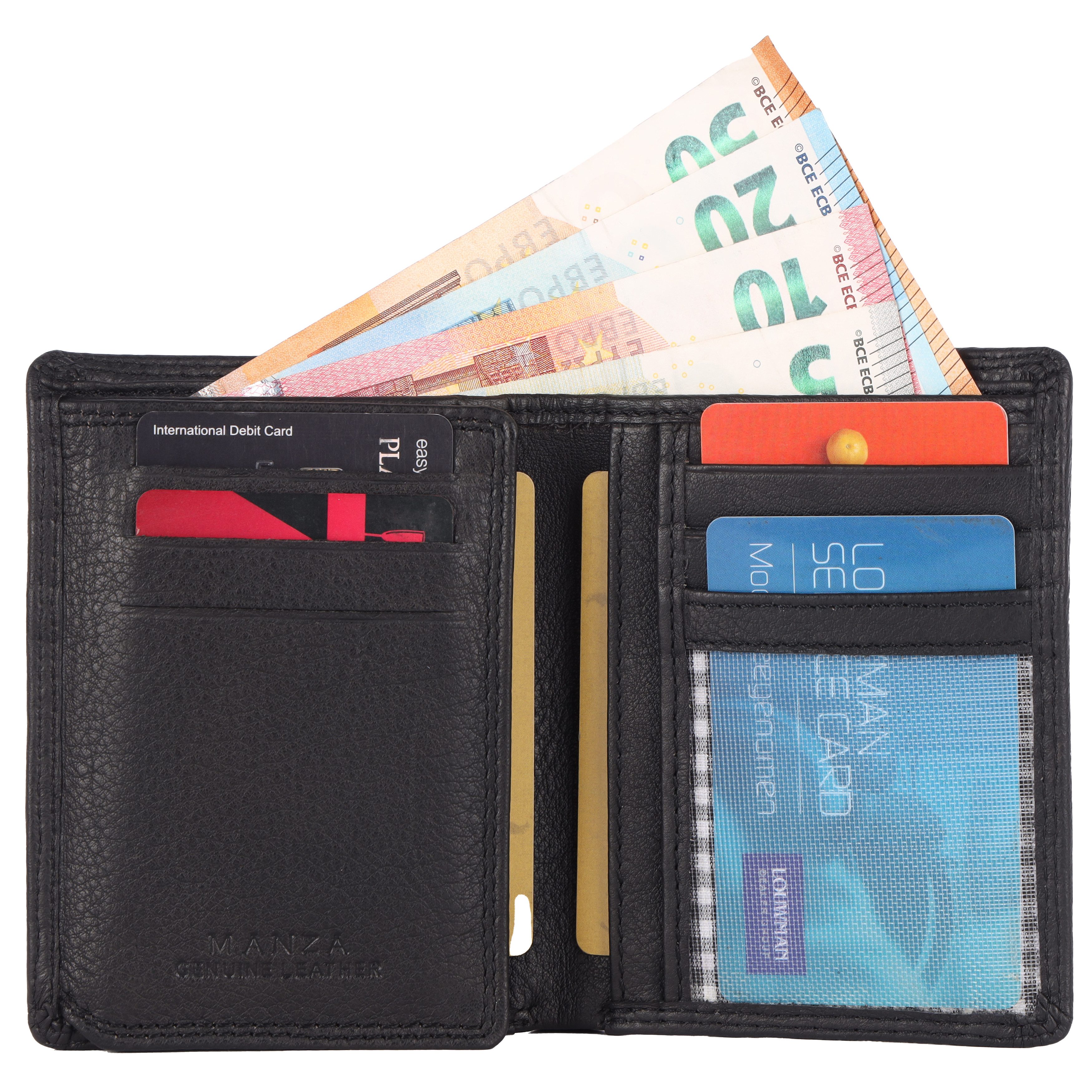 Manza Geldbörse Geldbörse Herren Hochformat Portemonnaie Echtes Leder RFID Börse, Reißverschluss Münzfach - Außen, Rindleder mit viele viele Fächer