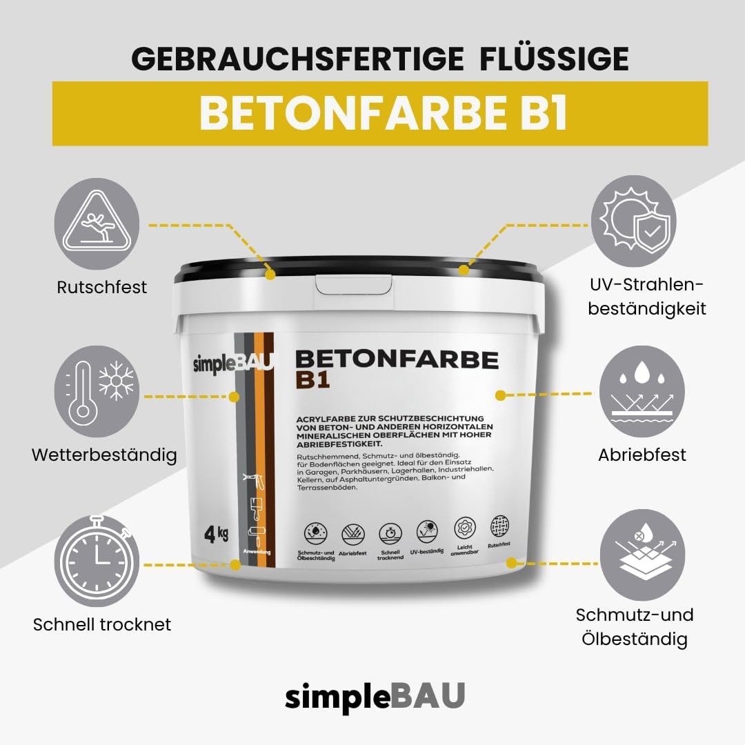 simpleBAU Bodenversiegelung Betonfarbe B1 4-15 KG, Garagenbodenbeschichtung - Farbe, rutschfest, abriebfest, innen und außen geeignet, wetterbeständig – Bild 4 von 5