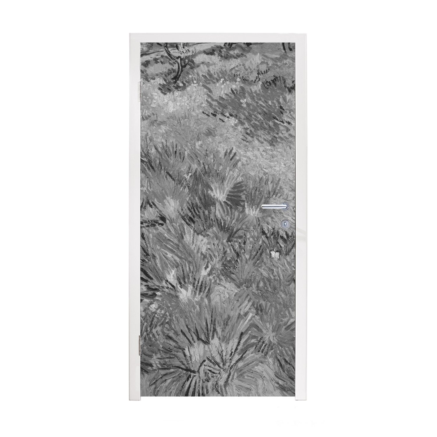 75x205 - St), Tür, Gogh Vincent MuchoWow (1 für Blumen Türtapete und Schwarz, - cm Grasfeld Türaufkleber, Matt, van mit bedruckt, Schmetterlingen Fototapete