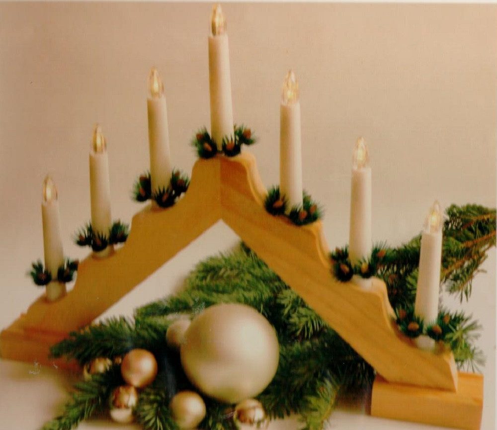 Star-Max LED Fensterleuchter LED-Weihnachtsleuchter Holz 7er warmweiß 39,5x31cm Batterie Timer 0917