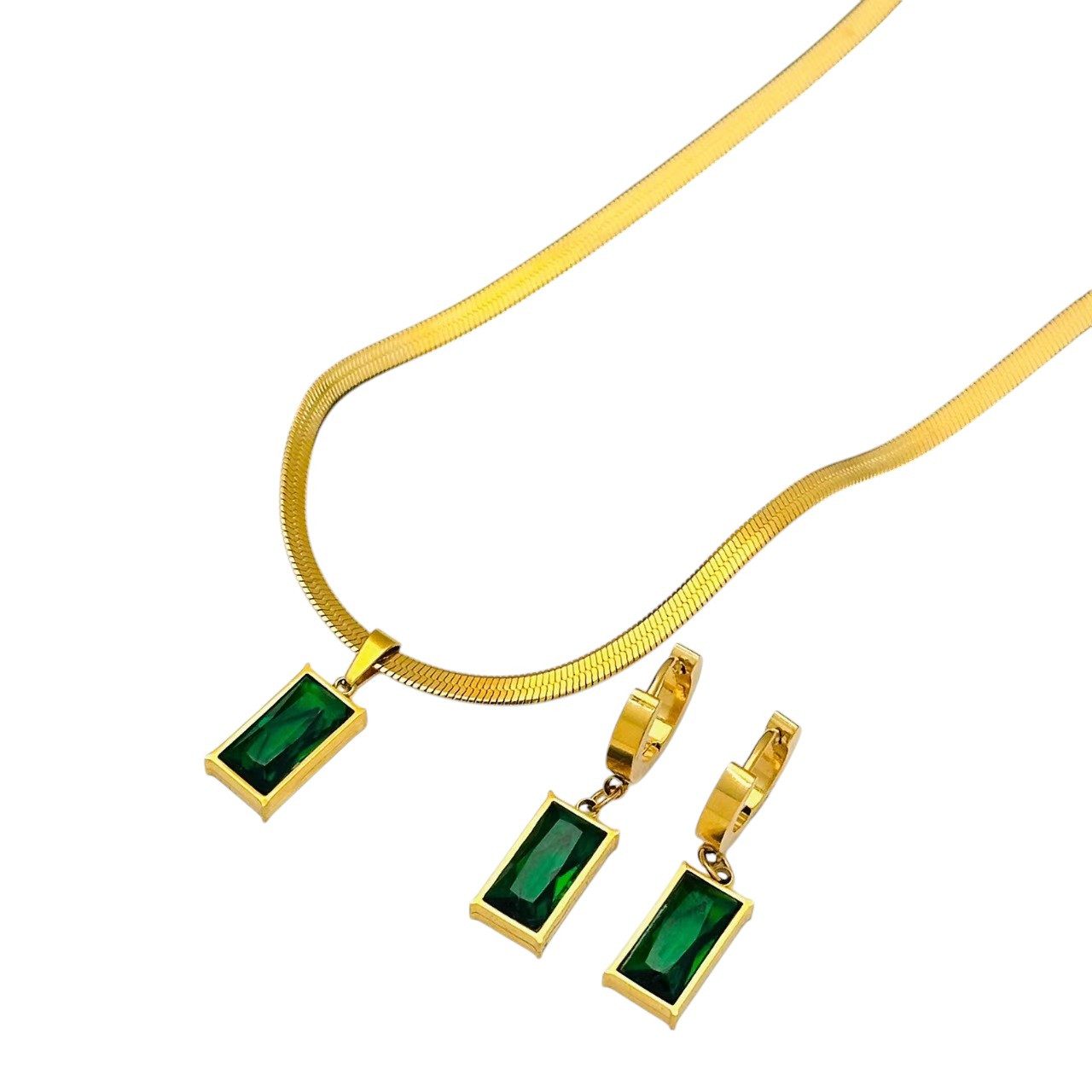 KARMA Schmuckset Damen Gold Grün Edelstahl vergoldet Kristalle Ohrringe Hal günstig online kaufen