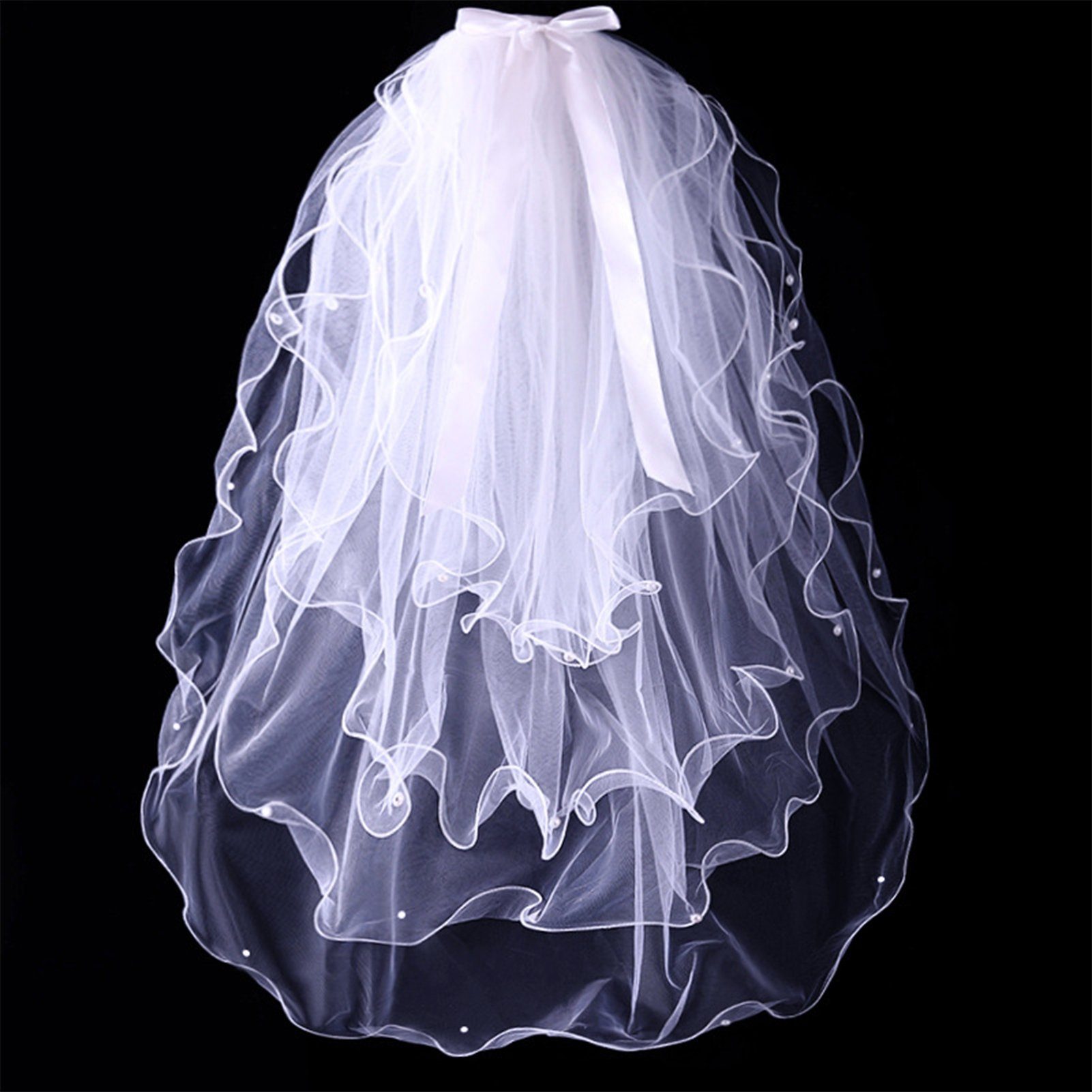 Perlen-Kurzschleier, Damen, Schleier Für Einfacher Hochzeitsschleier B Blusmart 4-stufiger white Brautschleier