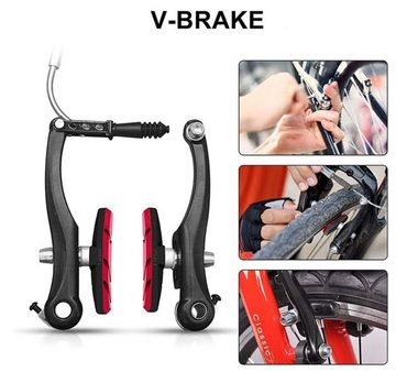 BAYLI V-Brake 8 Stück Fahrrad Bremsen Set für Shimano, 4 Paar Bremsschuhe ROT für