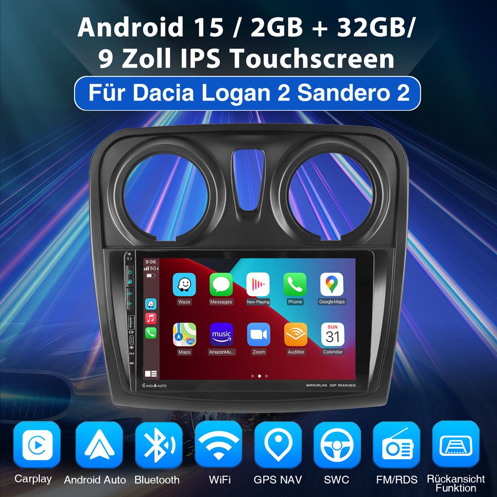 ESSGOO Für Dacia Duster Sandero 2 Logan 2 Dokker Autoradio Mit usb type-c Autoradio (RDS, 4+64GB optional, Digitalradio (DAB), FM, AM, Apple Carplay Android Auto GPS Navi WIFI BT)