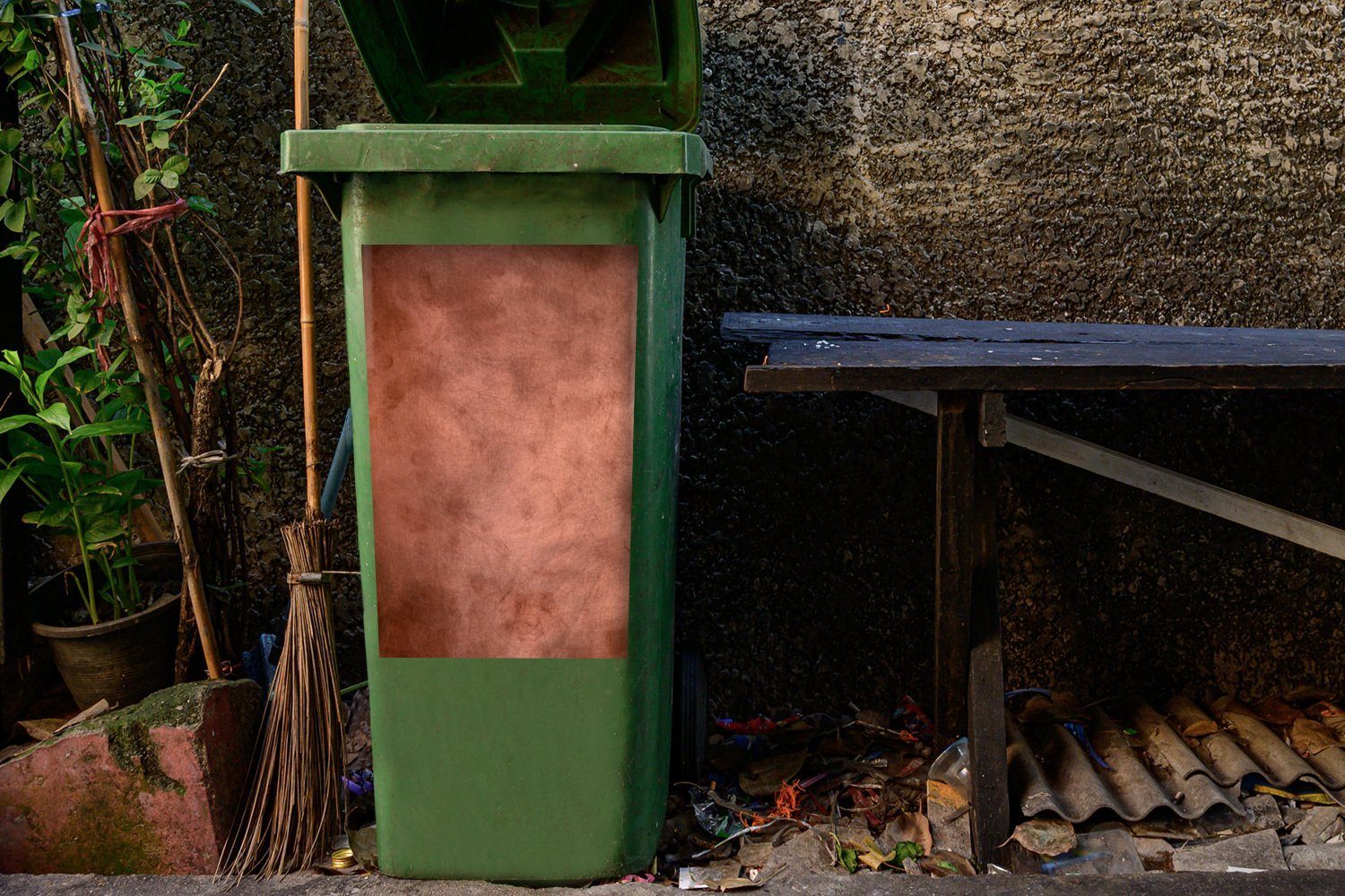 (1 Mülleimer-aufkleber, Abfalbehälter Container, Wandsticker Hintergrund Mülltonne, Sticker, Kupferfarbener St), MuchoWow