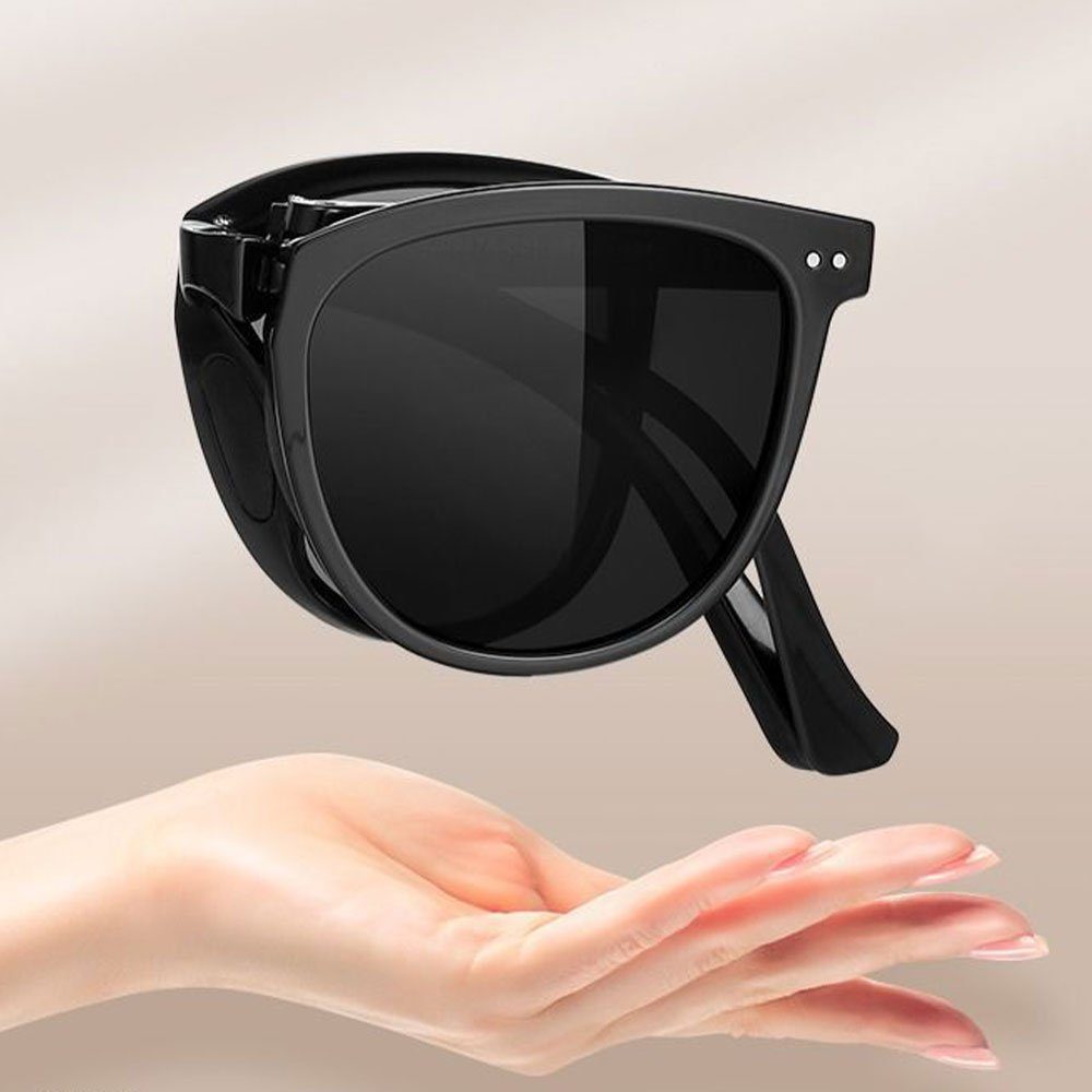 AUzzO~ Sonnenbrille Polarisiert Retro Vintage für UV-Schutz und Outdoor Frauen Schwarz Modelle Männer mit Brillenetui Zusammenklappbar