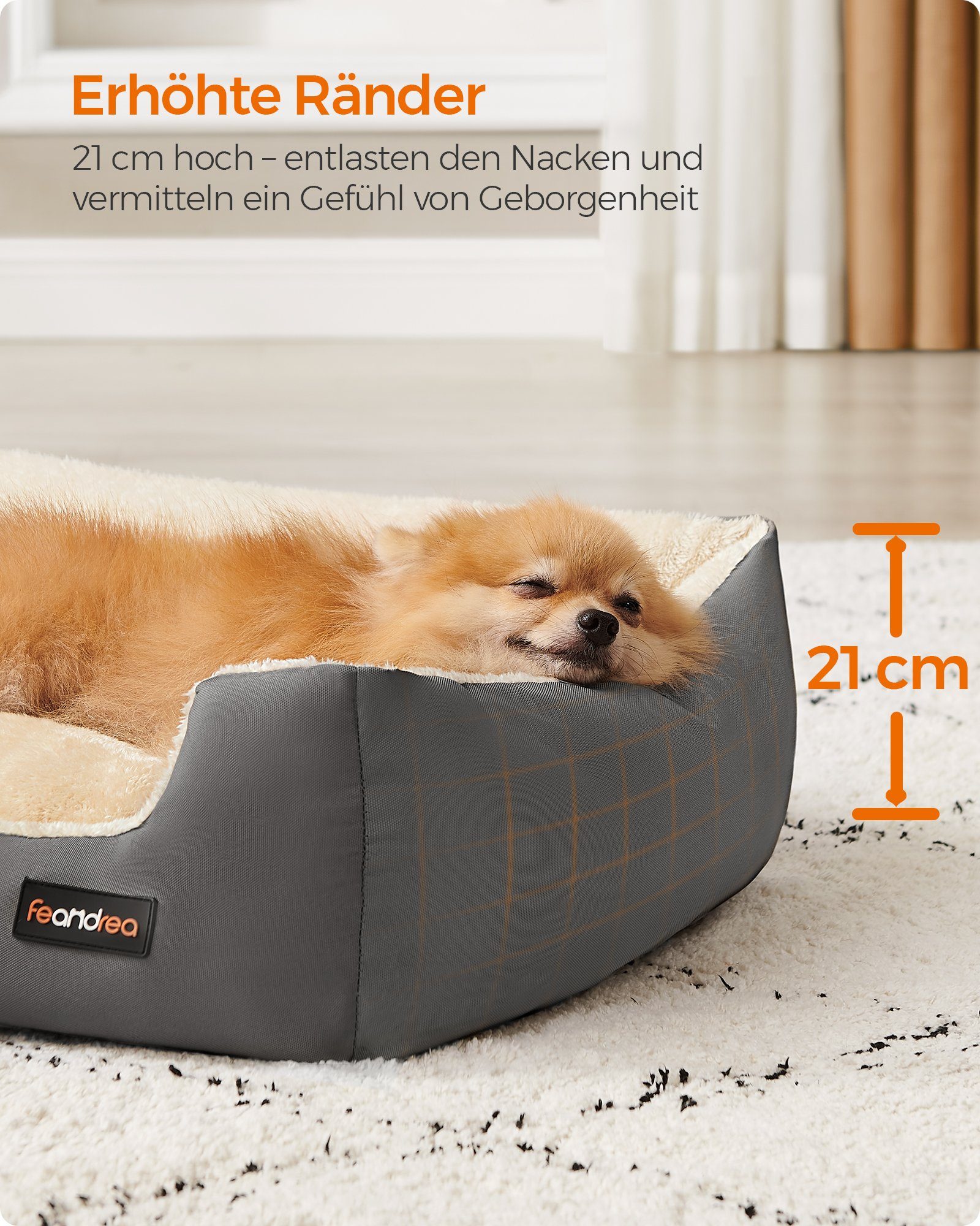 FEANDREA Tierbett Hundebett, Hundekorb mit Wendekissen, rutschfest