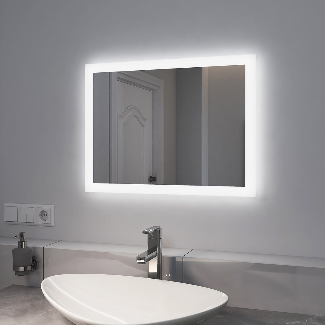 mit Badspiegel Beschlagfrei, EMKE mit Lichtfarbe Wandspiegel, Beleuchtung 2 Warmweiß/Kaltweiß Badspiegel LED Badezimmerspiegel