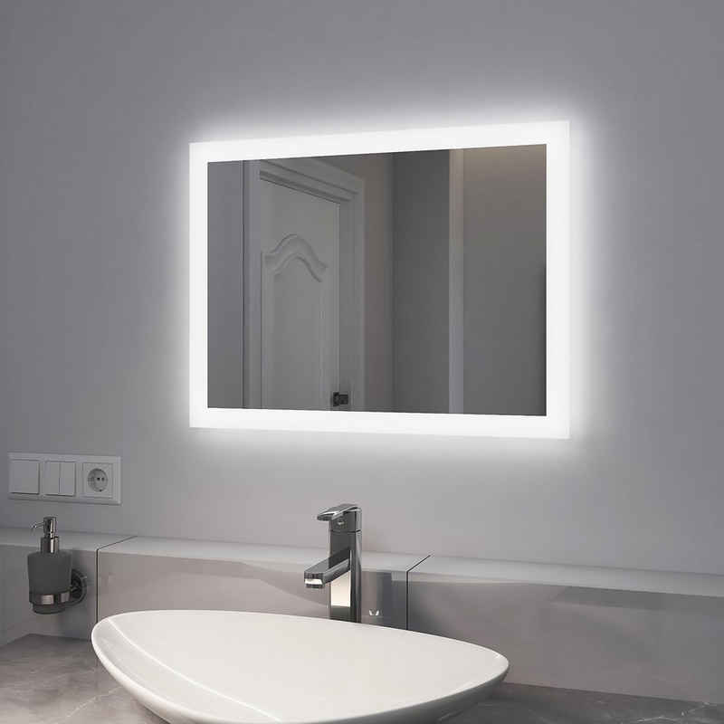 EMKE Badspiegel LED Badspiegel mit Beleuchtung Badezimmerspiegel Wandspiegel, mit Beschlagfrei, 2 Lichtfarbe Warmweiß/Kaltweiß