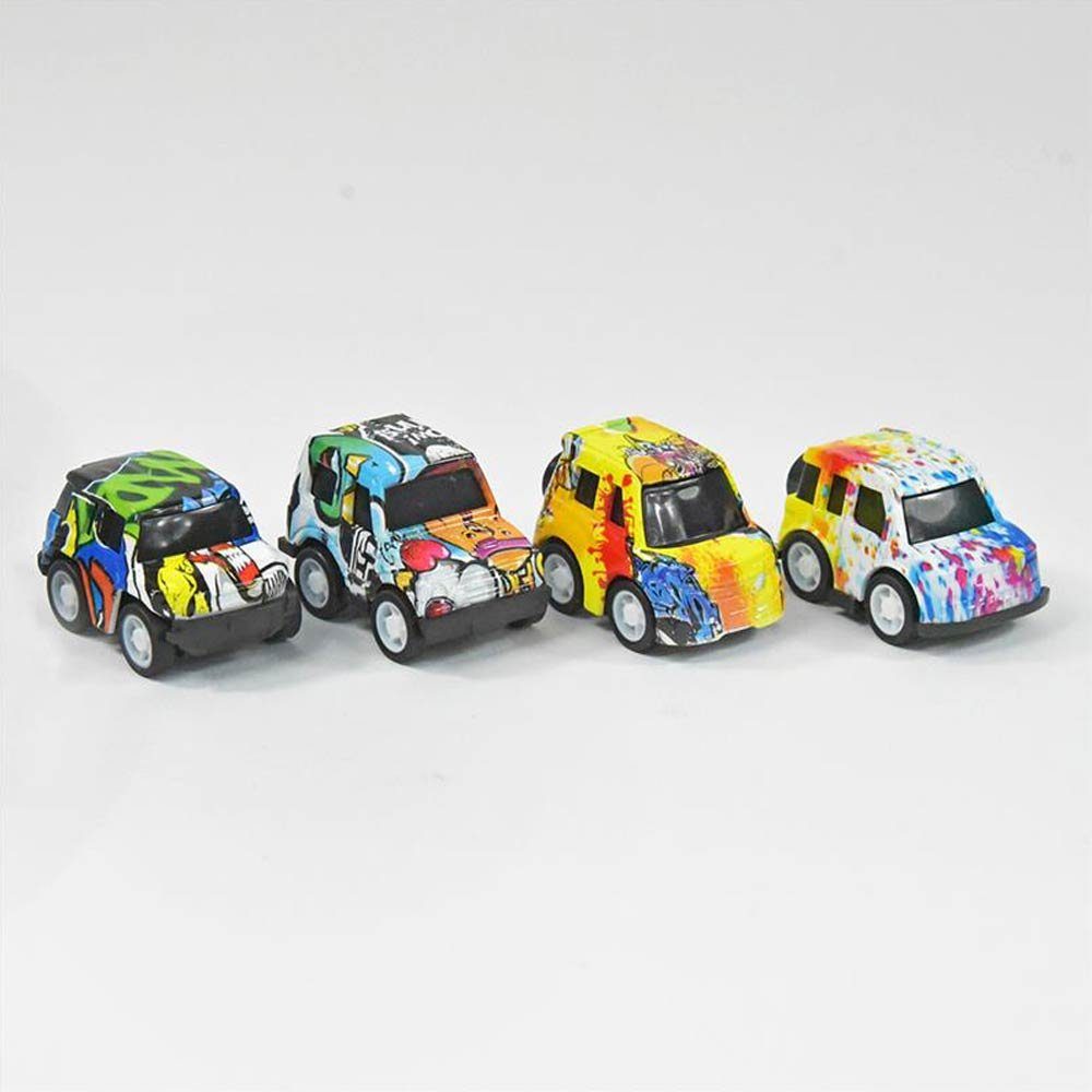 Kögler Spielzeug-Auto 4 x Metall Die Cast Mini Graffiti Autos mit Rückzugfunktion ca. 5x3x3cm, (Set, 4-tlg)