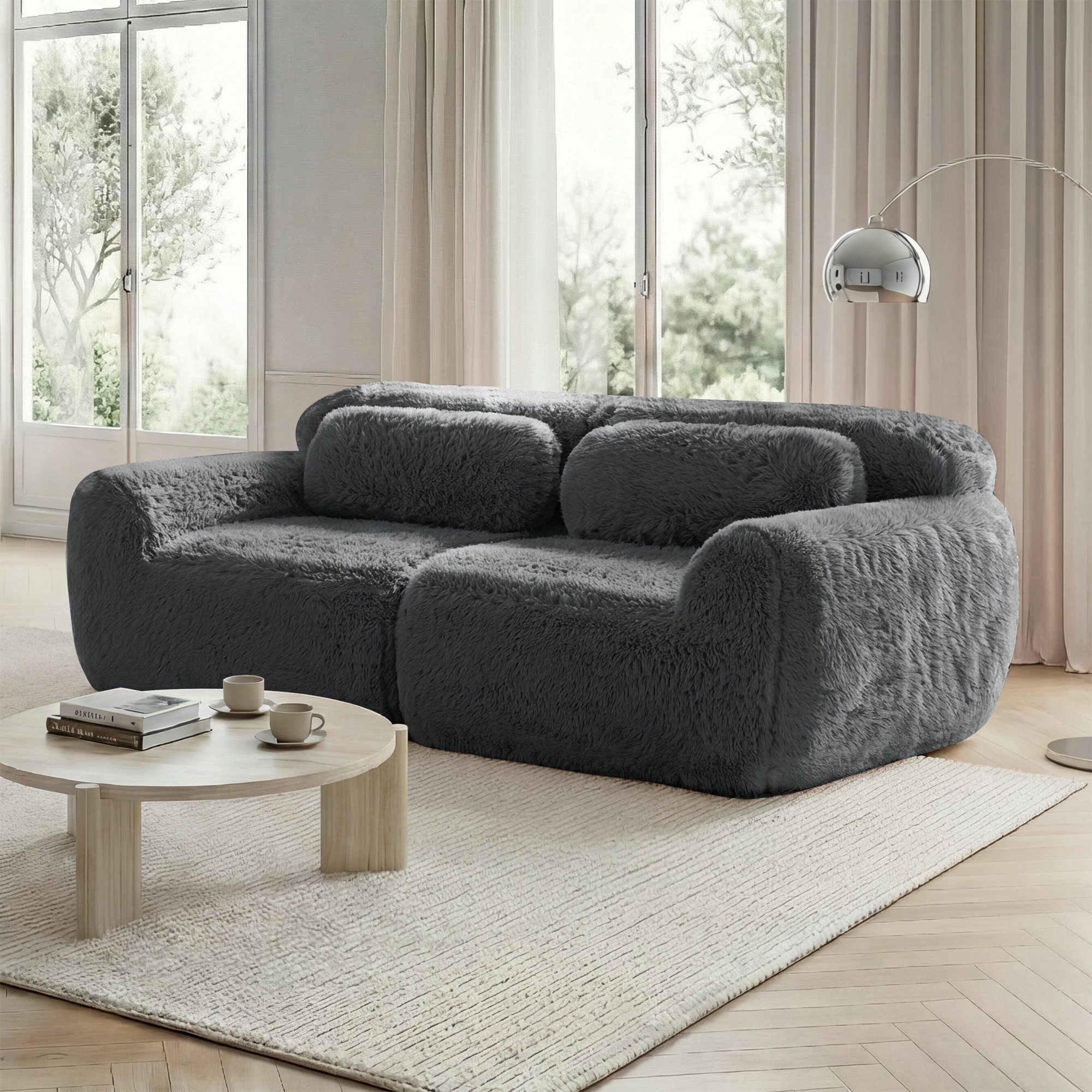Odikalo Sofa Ecksofa Schlafsofa Modulares Sofa, Plüschstoff, 2-Sitzer Sofa, Plüschstoff, rahmenloses modulares Design, frei kombinierbar, mit Kissen. Weich, hochelastischer Schaumstoff, rutschfester Boden, geeignet für Wohnzimmer, Schlafzimmer, Arbeitszimmer