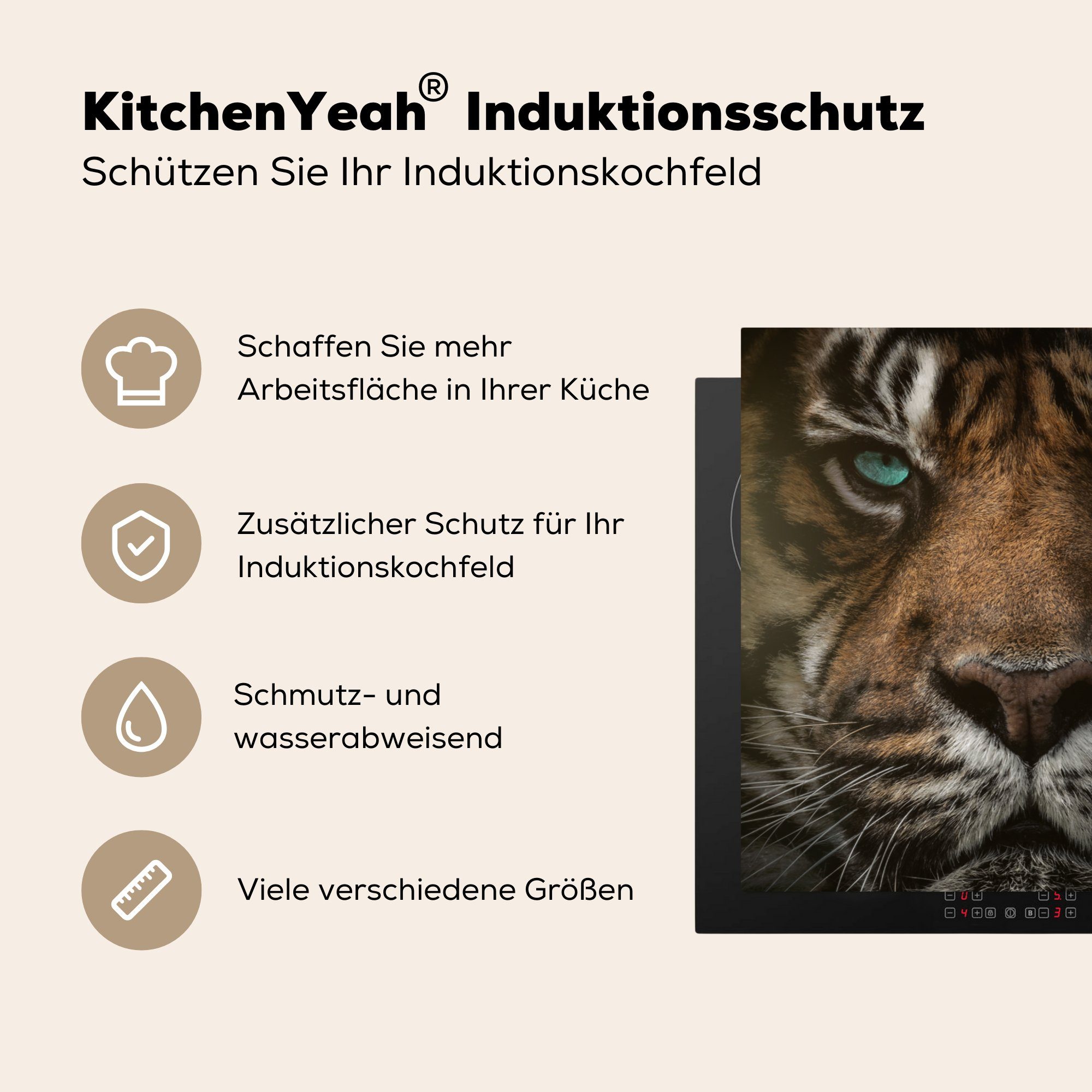 cm, Herdblende-/Abdeckplatte Tiere, Wilde Vinyl, (1 78x78 Arbeitsplatte küche Dschungel Tiger für MuchoWow - tlg), Ceranfeldabdeckung, -