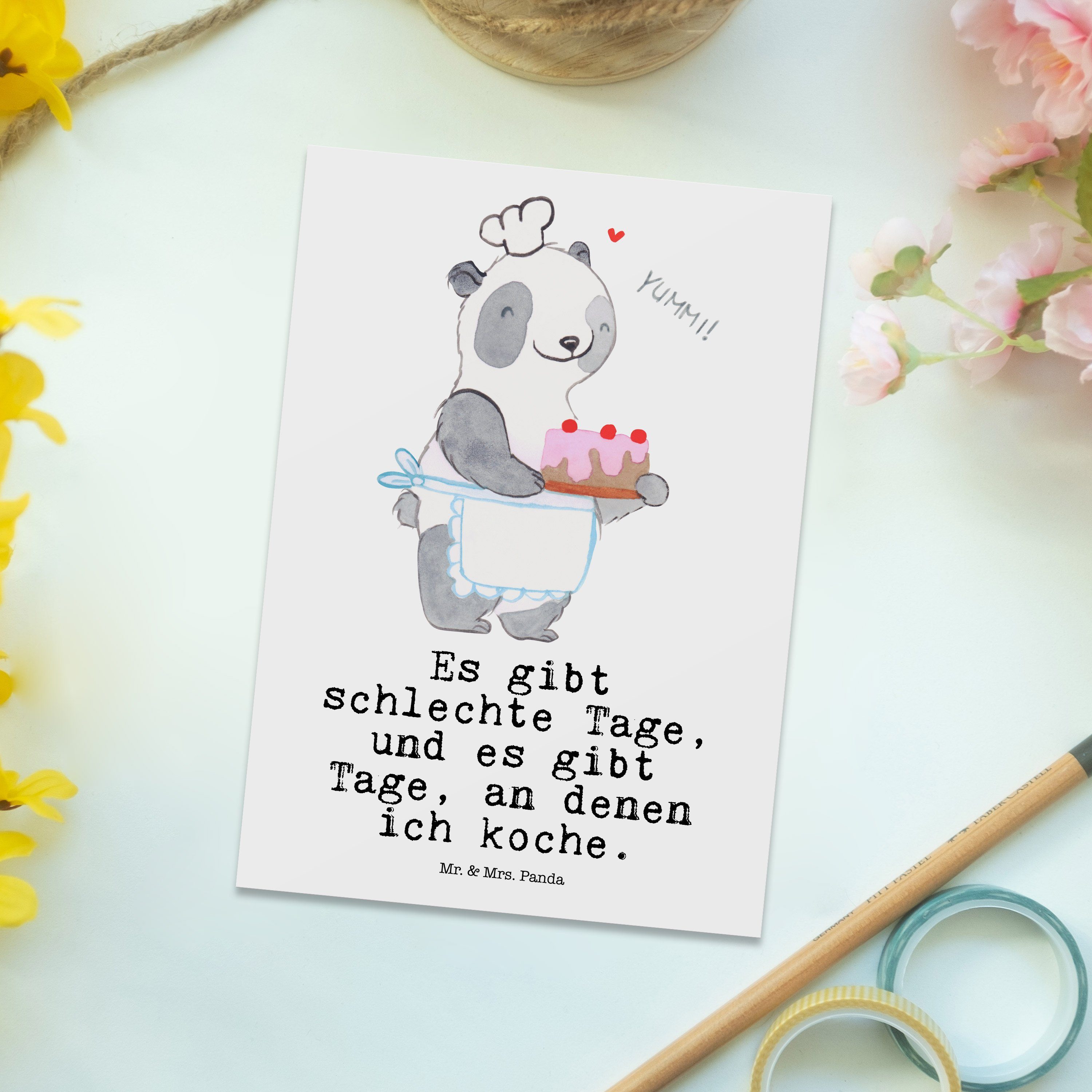 Geburtstagskarte, Tage Kochen & Bär - Geschenk, Hobby, - Weiß Mr. Postkarte Grußkarte Panda Mrs.