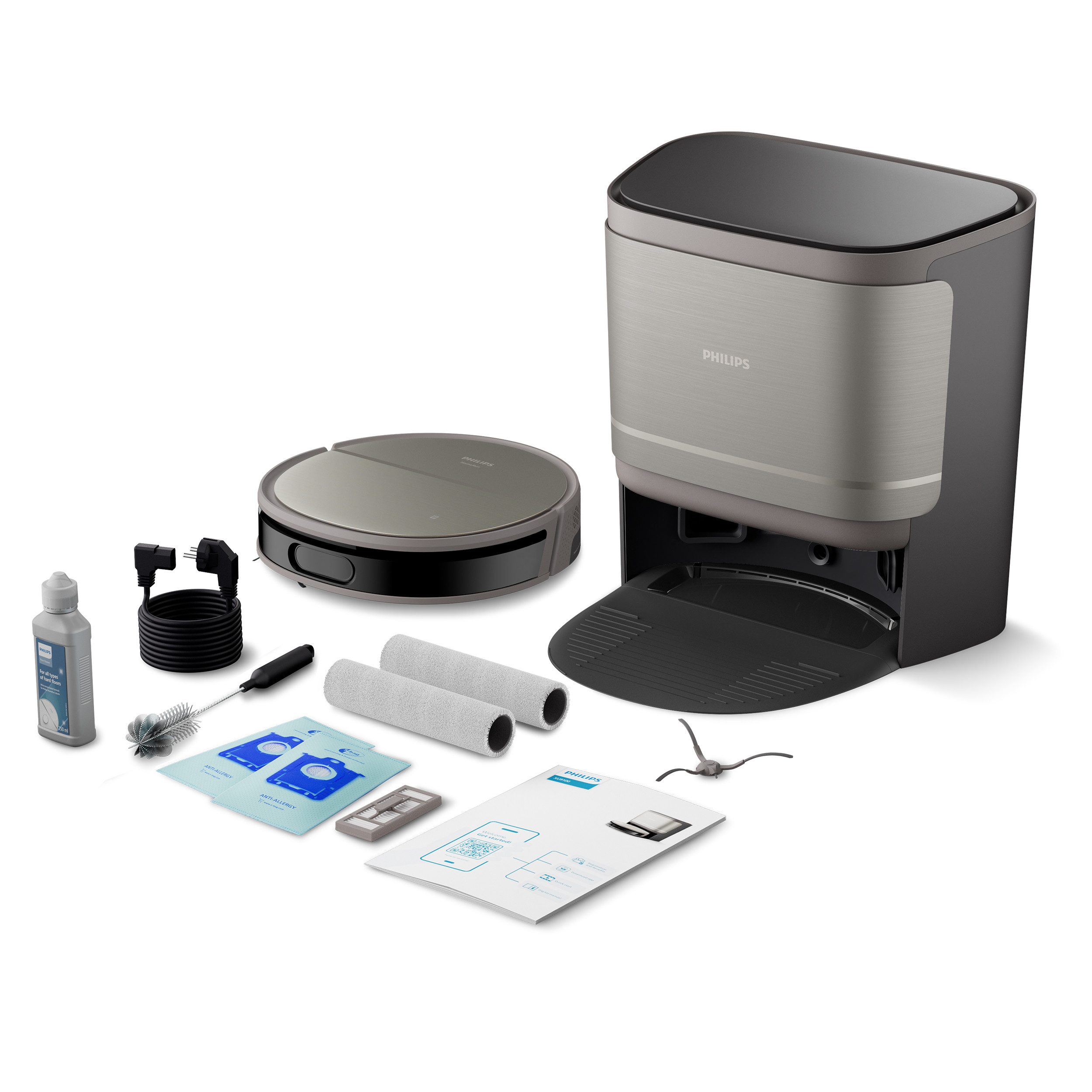 Philips Saugroboter mit Wischfunktion XU9100/10, mit PowerCyclone Aqua Technologie, mit Beutel, 280 Min. Akkulaufzeit, D-ToF-Sensoren, Wischtuch-Hebesystem