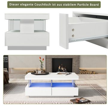 IDEASY Couchtisch Sofatisch, kratzfest, glatte Tischplatte, 100 x 60 x 49,5 cm, (16-farbiges LED-Licht, mit Schublade, minimalistisch), geschlossener Sockel für einfache Reinigung