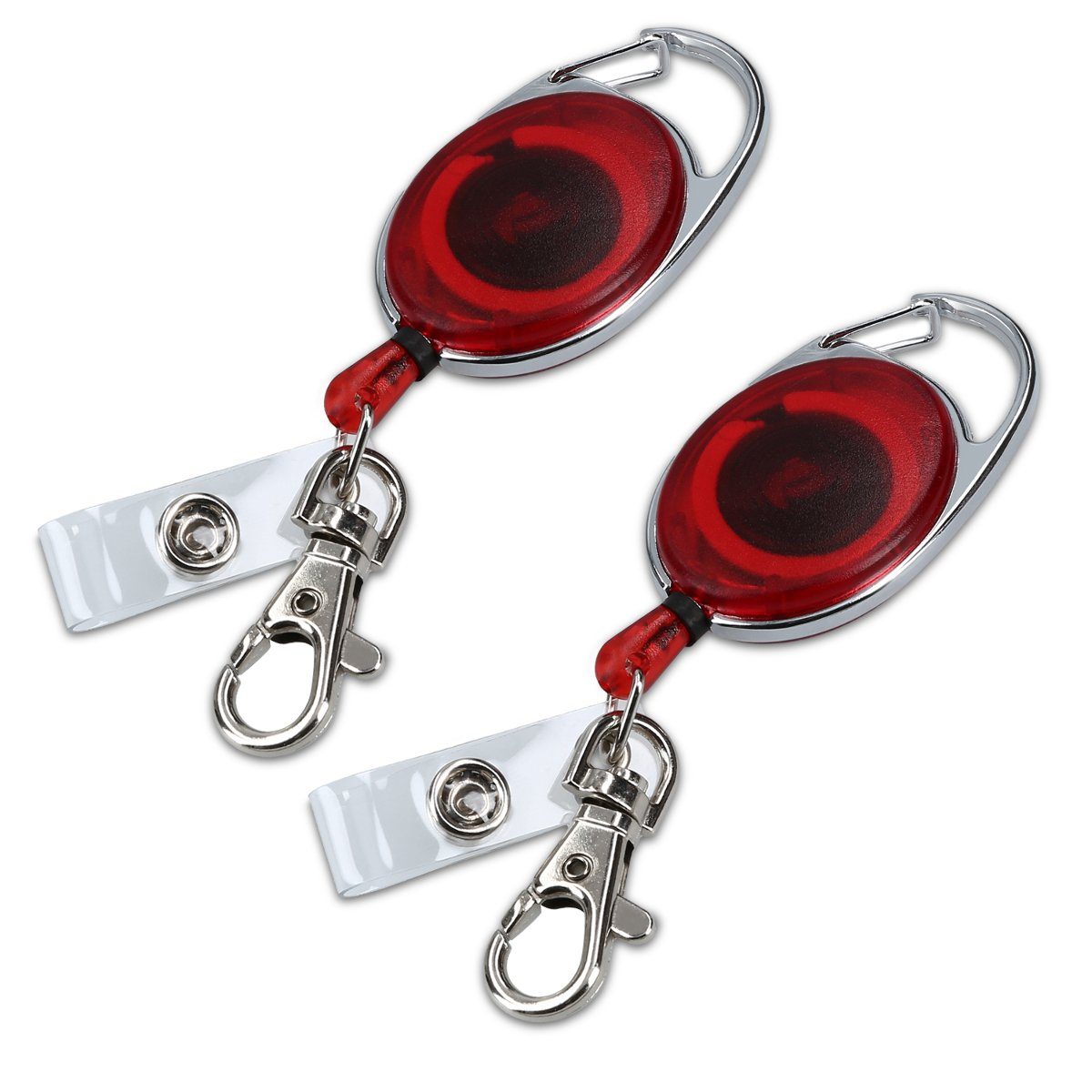 kwmobile Schlüsselanhänger 2x Jojo mit Ausweis Clip - Schlüsselanhänger ausziehbar - Kartenhalter Rot