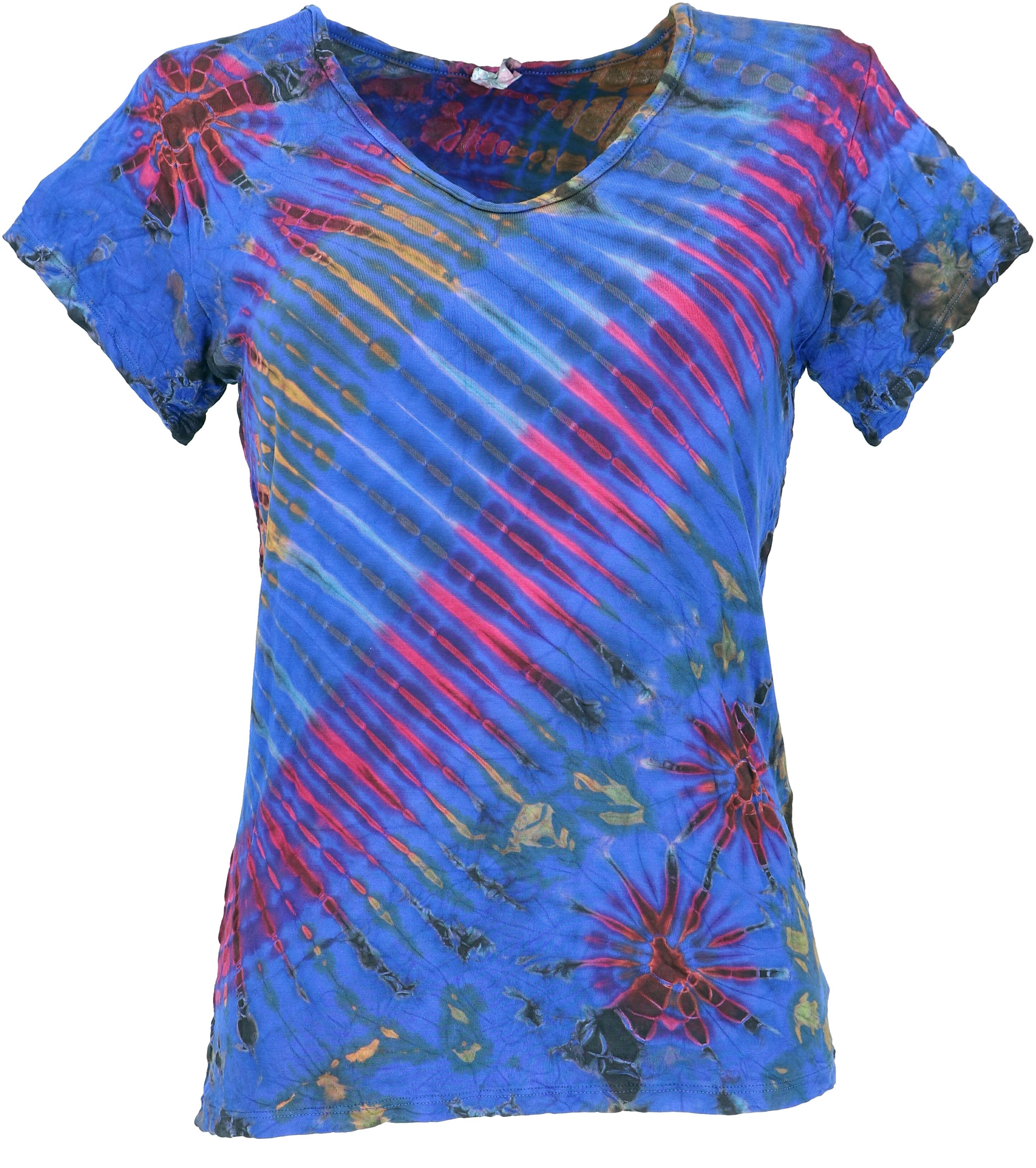 Guru-Shop T-Shirt Batik Hippie T-Shirt mit V-Auschnitt, Unikat.. Festival, Ethno Style, Hippie, alternative Bekleidung