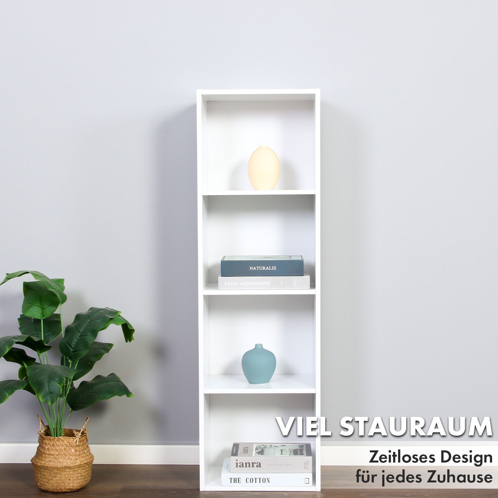Floordirekt Bücherregal Alaska in 2 Größen, weißes Regal aus MDF, platzsparend & schmal, 4 Etagen, 32 x 24 x 106 cm 1-tlg., stehendes Regal für alle Räume, Anit – Bild 4 von 5
