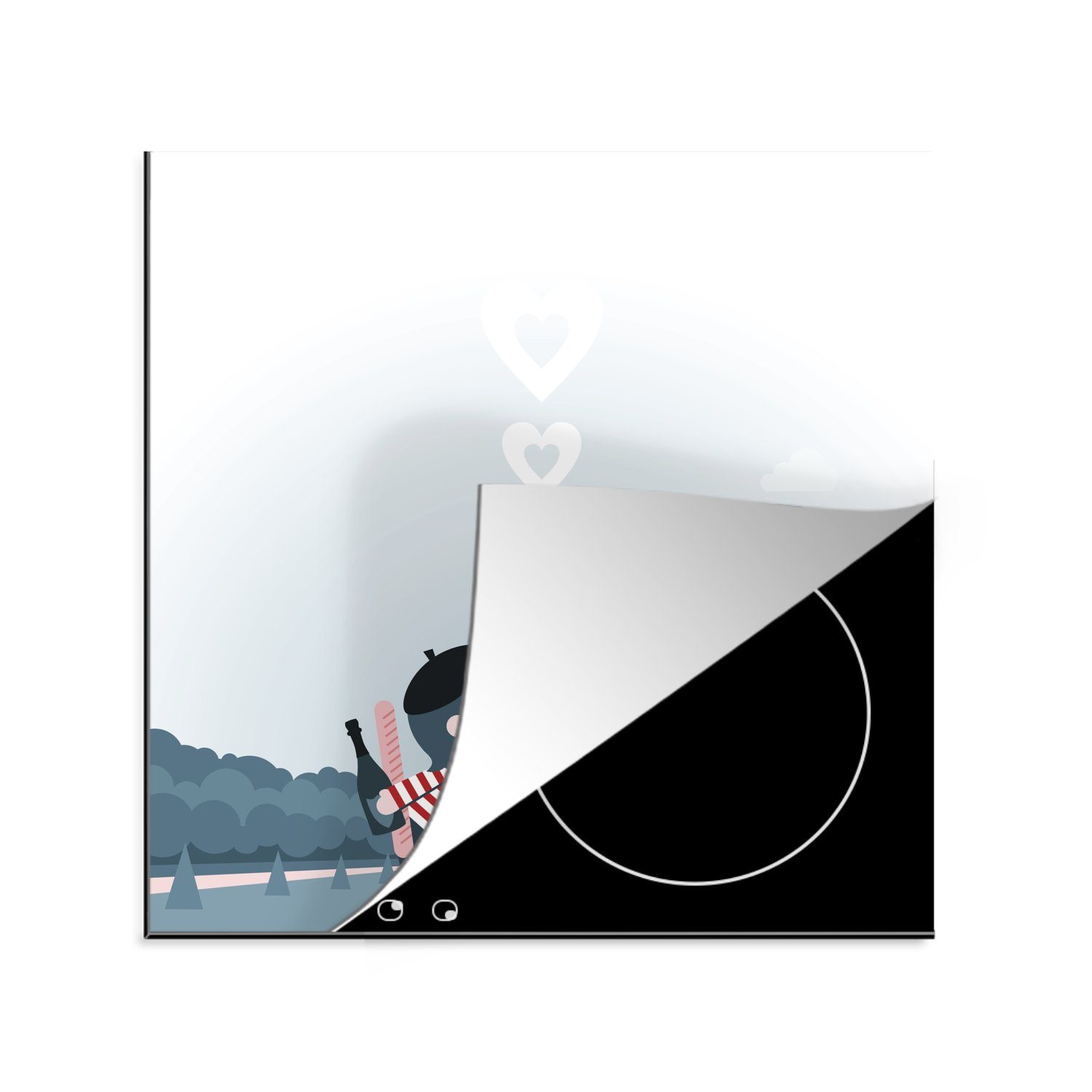 MuchoWow Herdblende-/Abdeckplatte Ehepaar - Französisch - Eiffelturm, Vinyl, (1 tlg), 78x78 cm, Ceranfeldabdeckung, Arbeitsplatte für küche | Herdabdeckplatten
