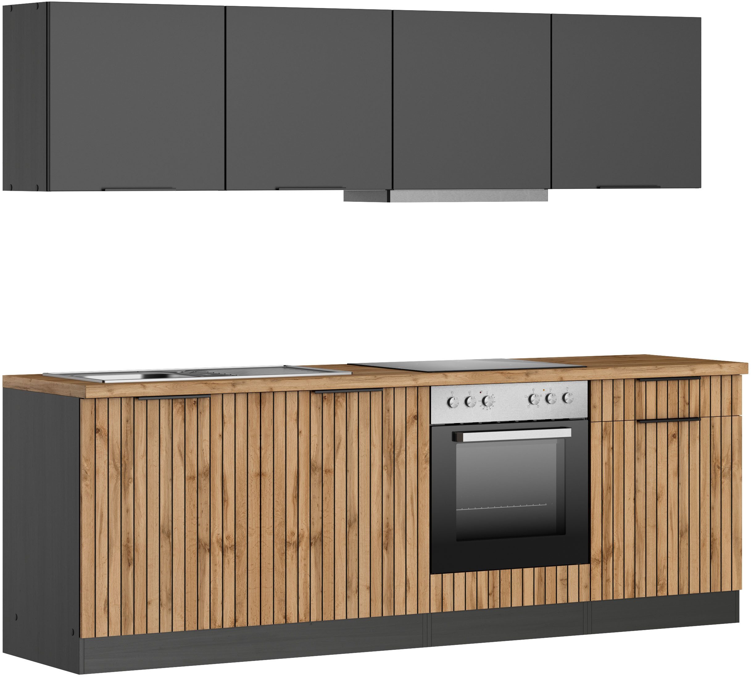 KOCHSTATION Küchenzeile KS-Lagos2, Breite 240 cm, wahlweise mit E-Geräten, mit 38mm starker Arbeitsplatte