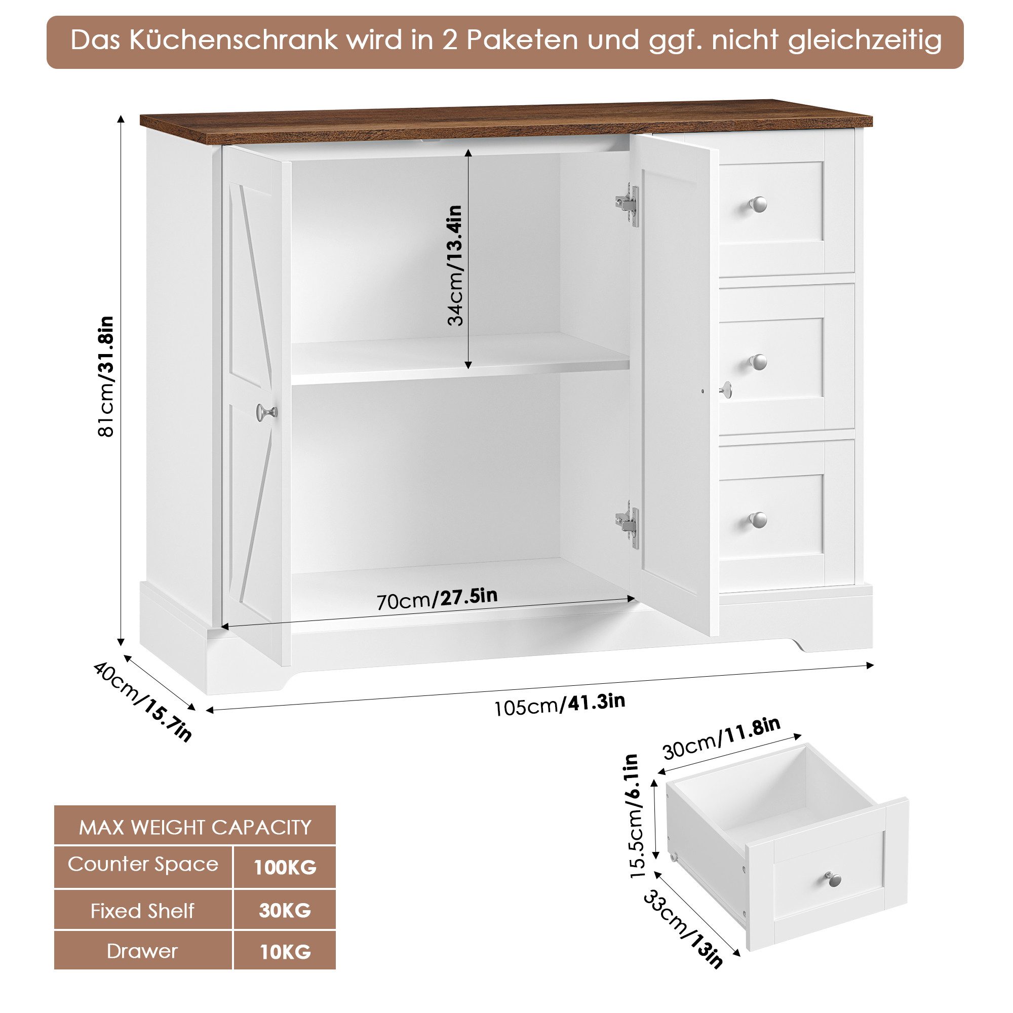 HOMECHO Sideboard, Küchenschrank mit Arbeitsplatte, Buffetschrank günstig online kaufen
